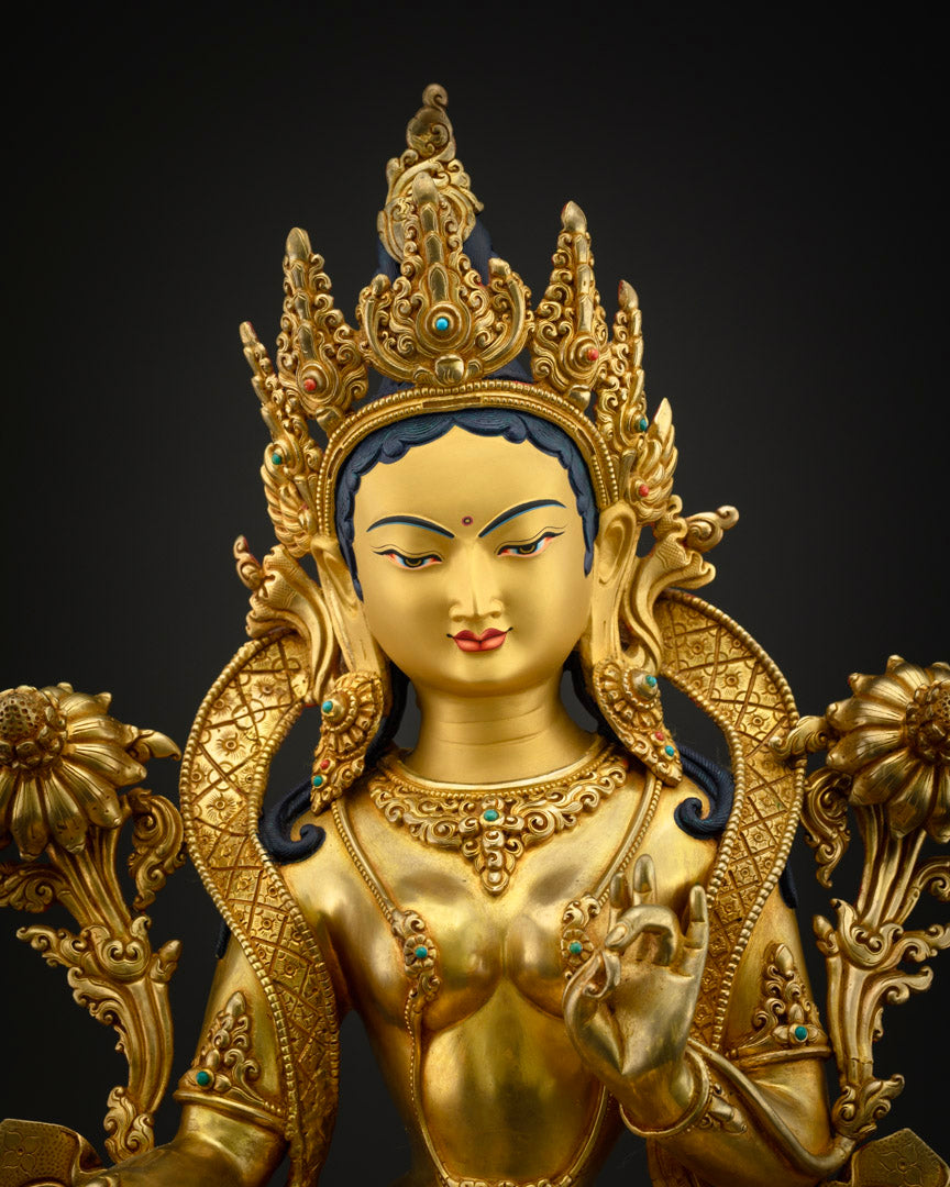 Buddhist Green Tara Mantra Statue: Handcrafted Tara Sculpture