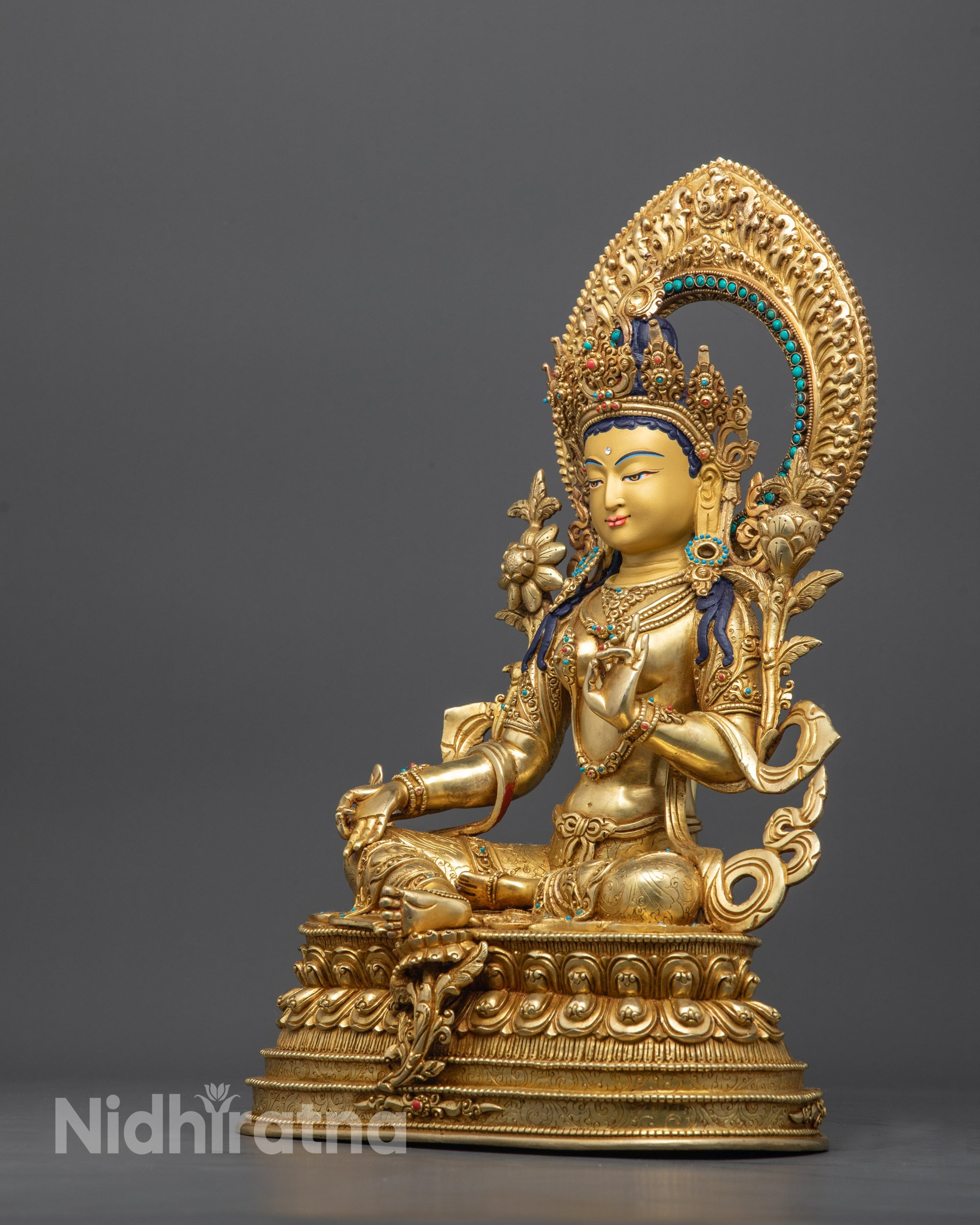 Handmade Green Tara Statue | Nepalese Buddha Sculpture for Blessings