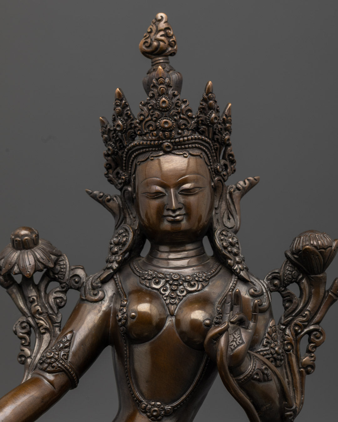Oxidized Green Tara Statue | Copper Buddhist Idol