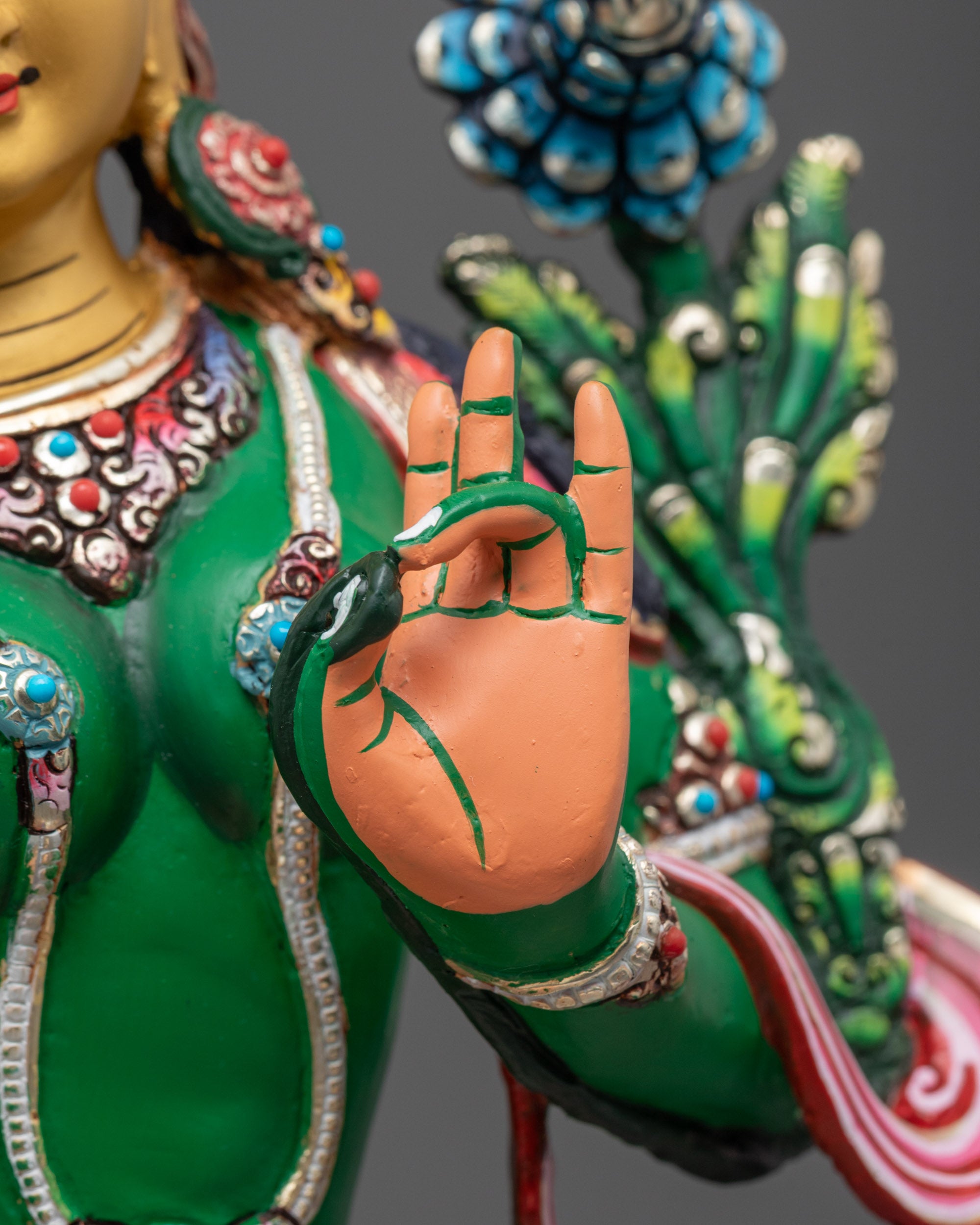 Colored Green Tara Buddhist Statue | Traditional Handcrafted Sculpture