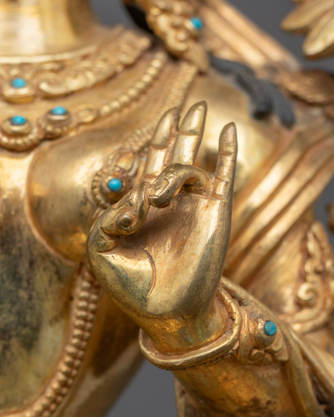 Green Tara Sculpture | Gold Body Buddhist Goddess