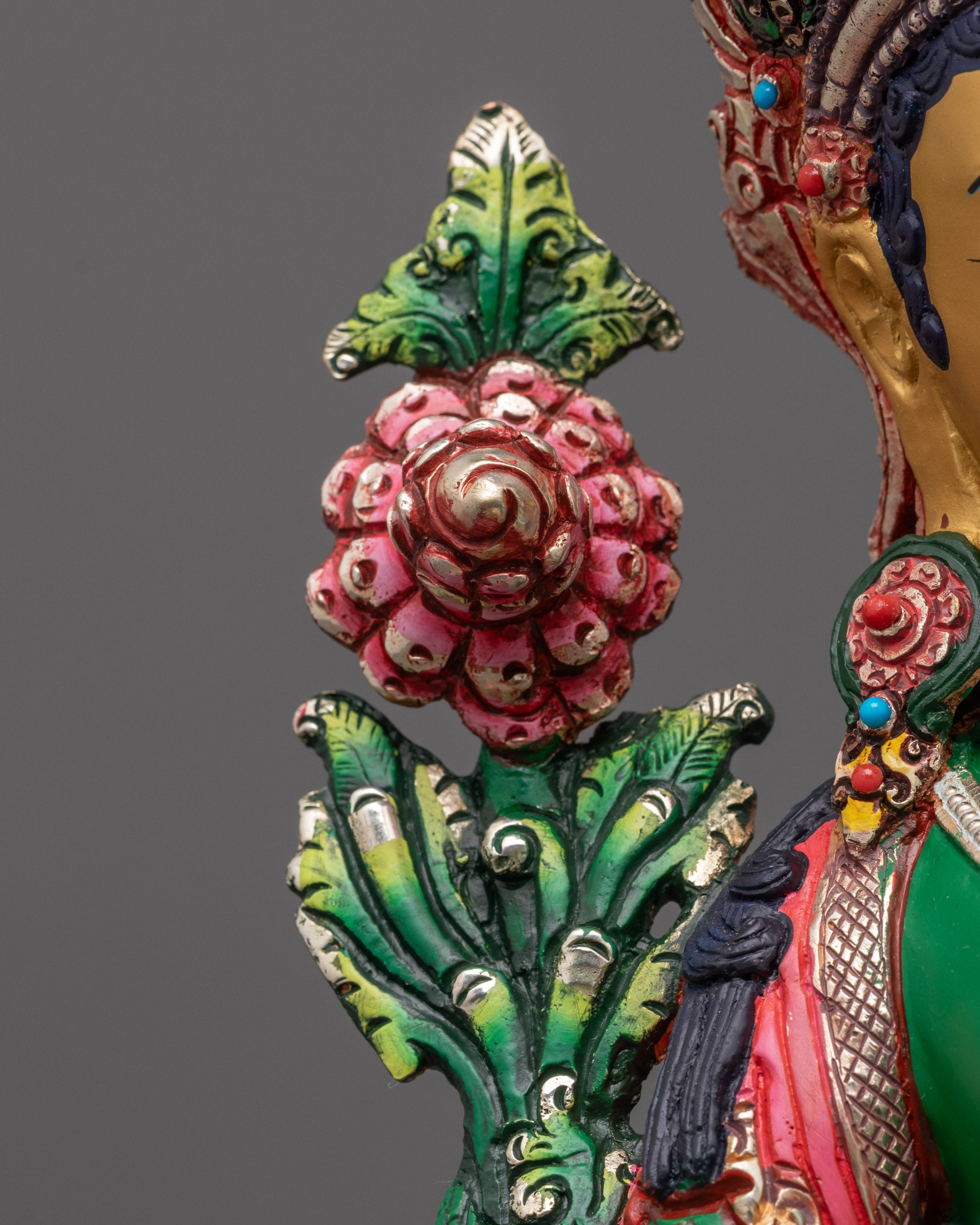 Beautiful Colored Green Tara Statue for Sale