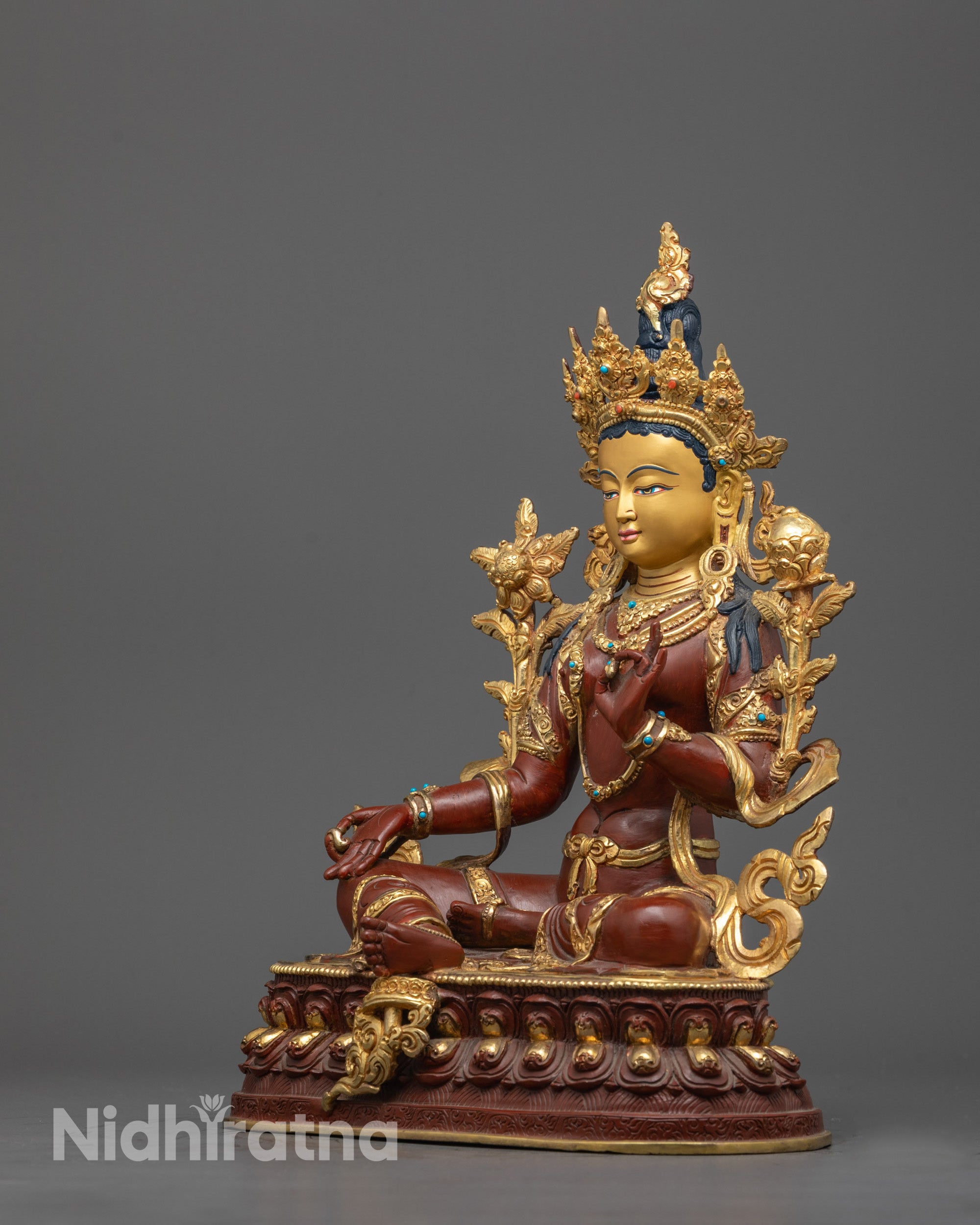 Fire Gold Gilded Green Tara Sculpture | Protective Goddess