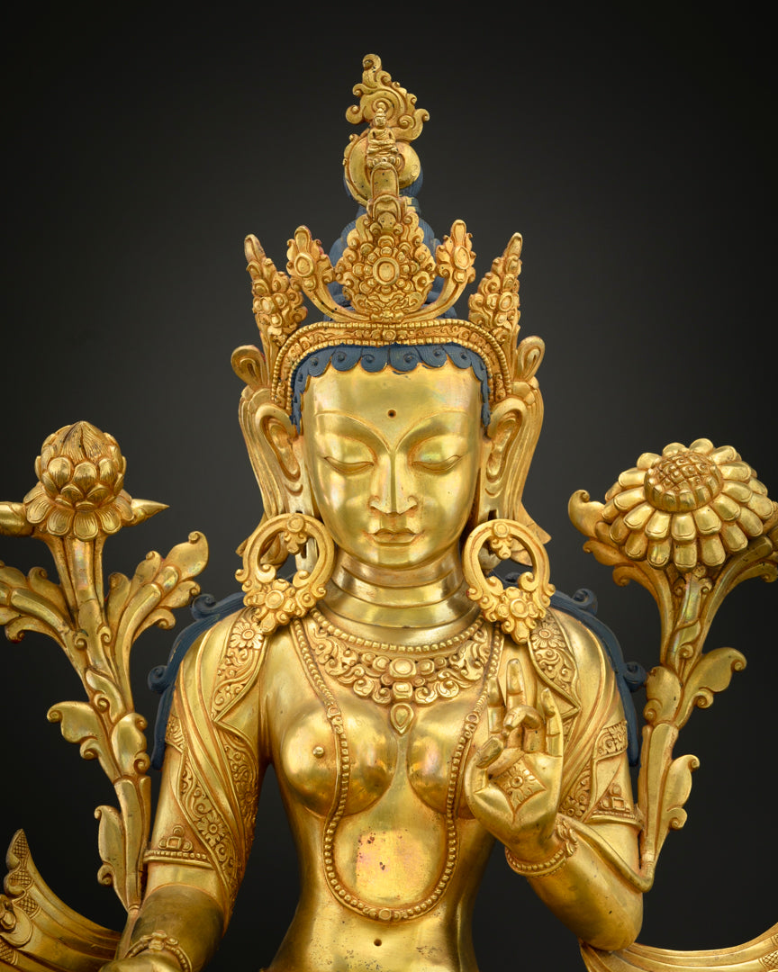 Green Tara Statue | Buddhist Hand-Carved Art