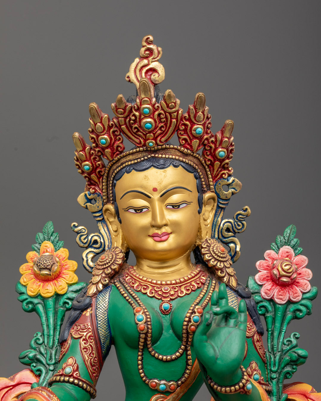 Beautifully Colored Green Tara Statue