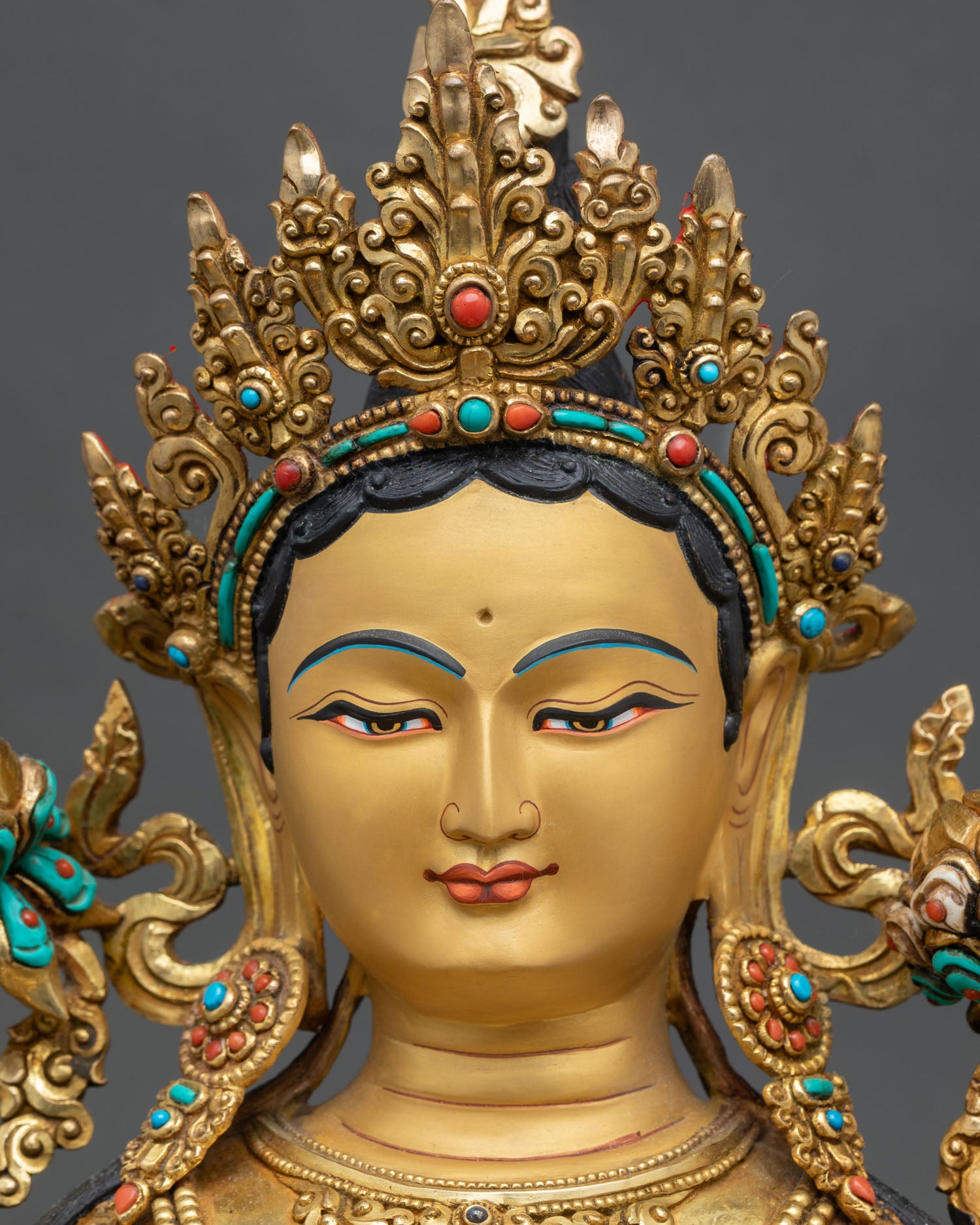 Buddhist Green Tara – Gold Gilded Copper Statue from Nepal