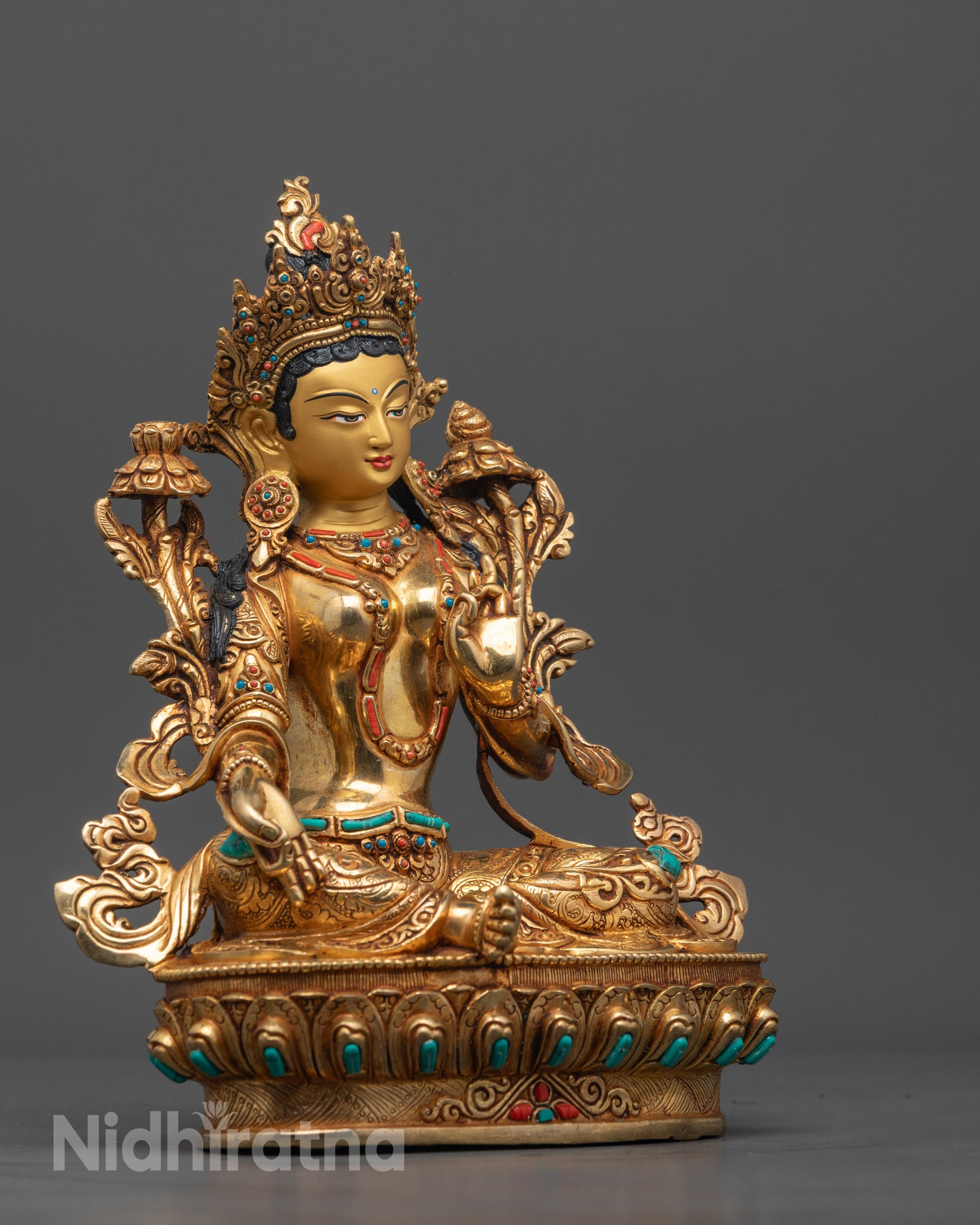Nepalese Green Tara Statue | Handmade Buddhist Meditation Decor