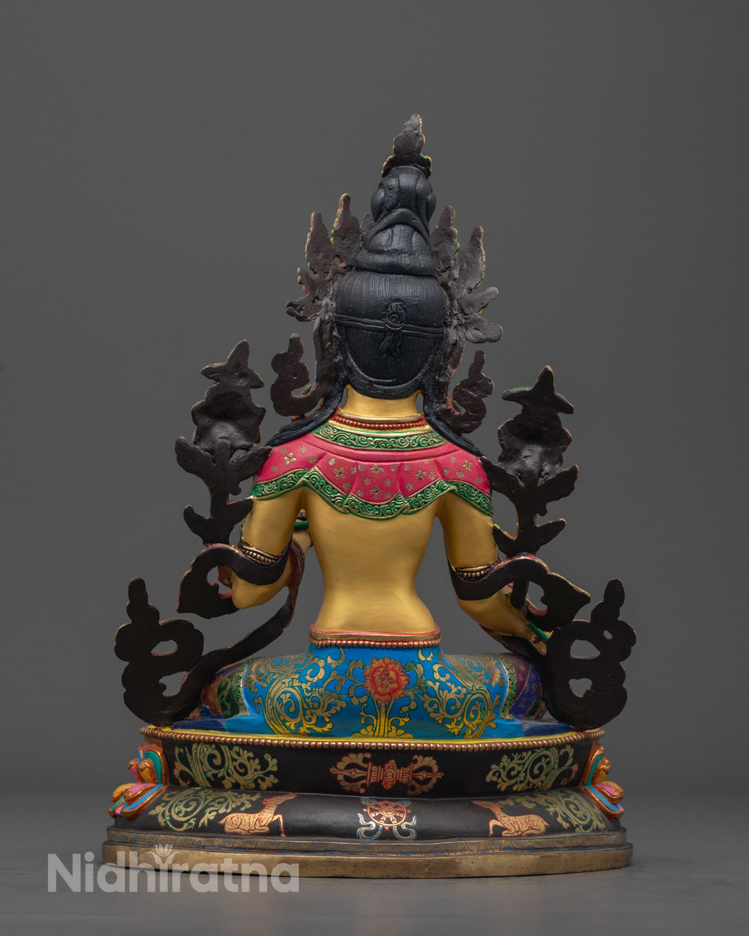 Painted Green Tara Statue | Hand-Carved Tibetan Sculpture