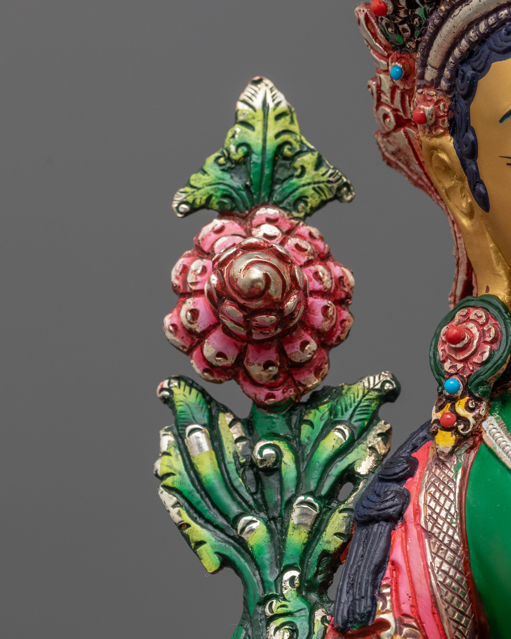 Colored Green Tara Buddhist Statue | Traditional Handcrafted Sculpture