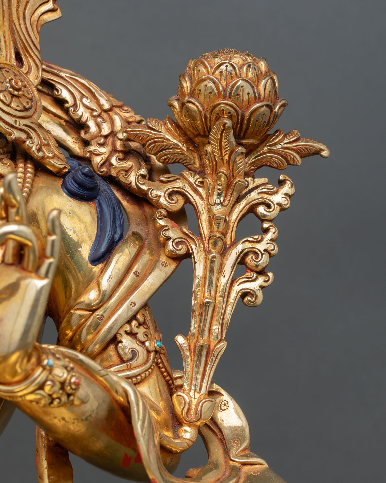 Green Tara Statue | Gold Finish Himalayan Artwork