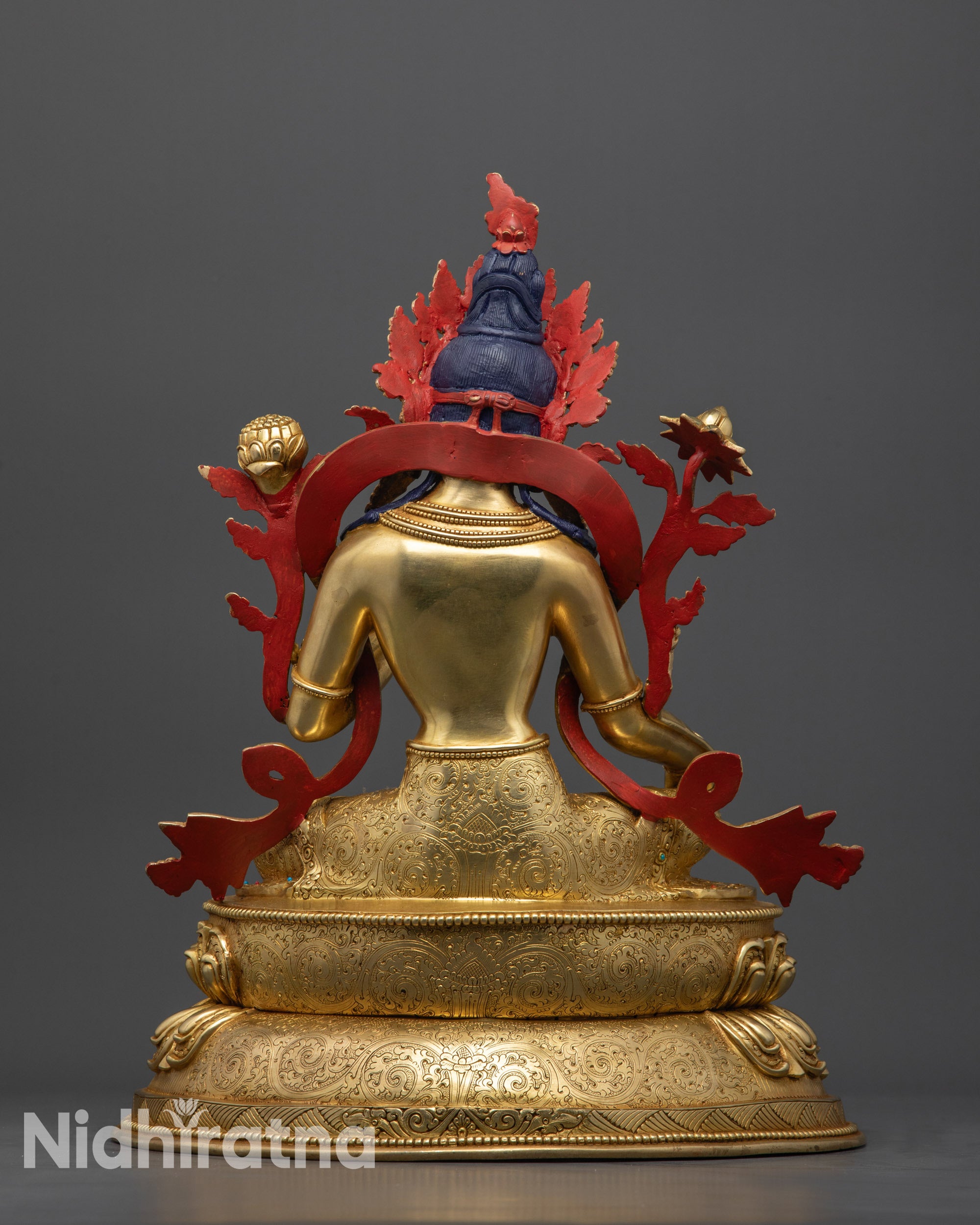 Green Tara Buddha Statue | 24K Gold Gilded with Semi-Precious Stones