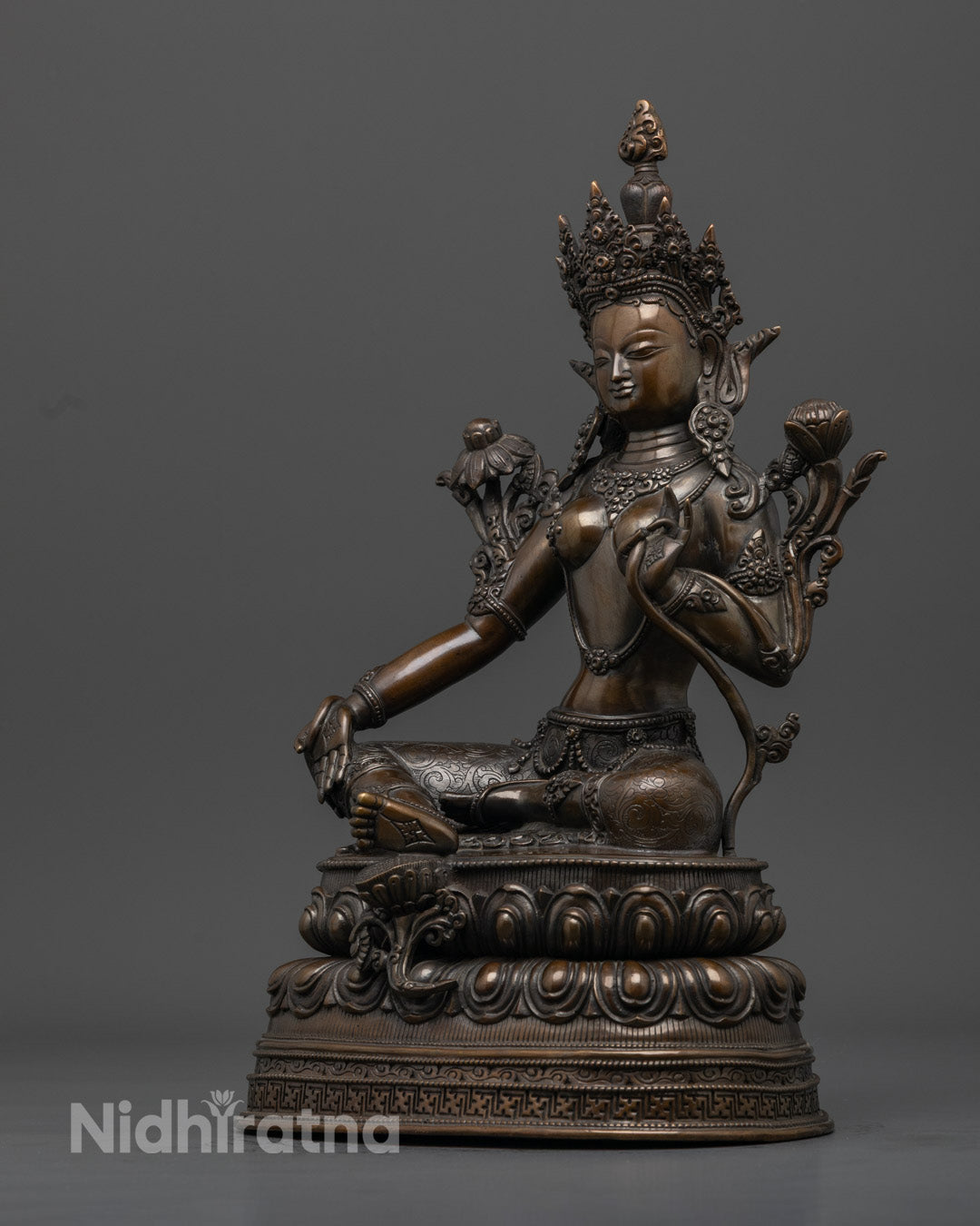 Oxidized Green Tara Statue | Copper Buddhist Idol