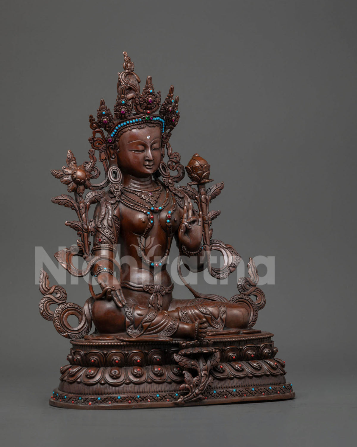 Hand-Painted Oxidized Green Tara Statue