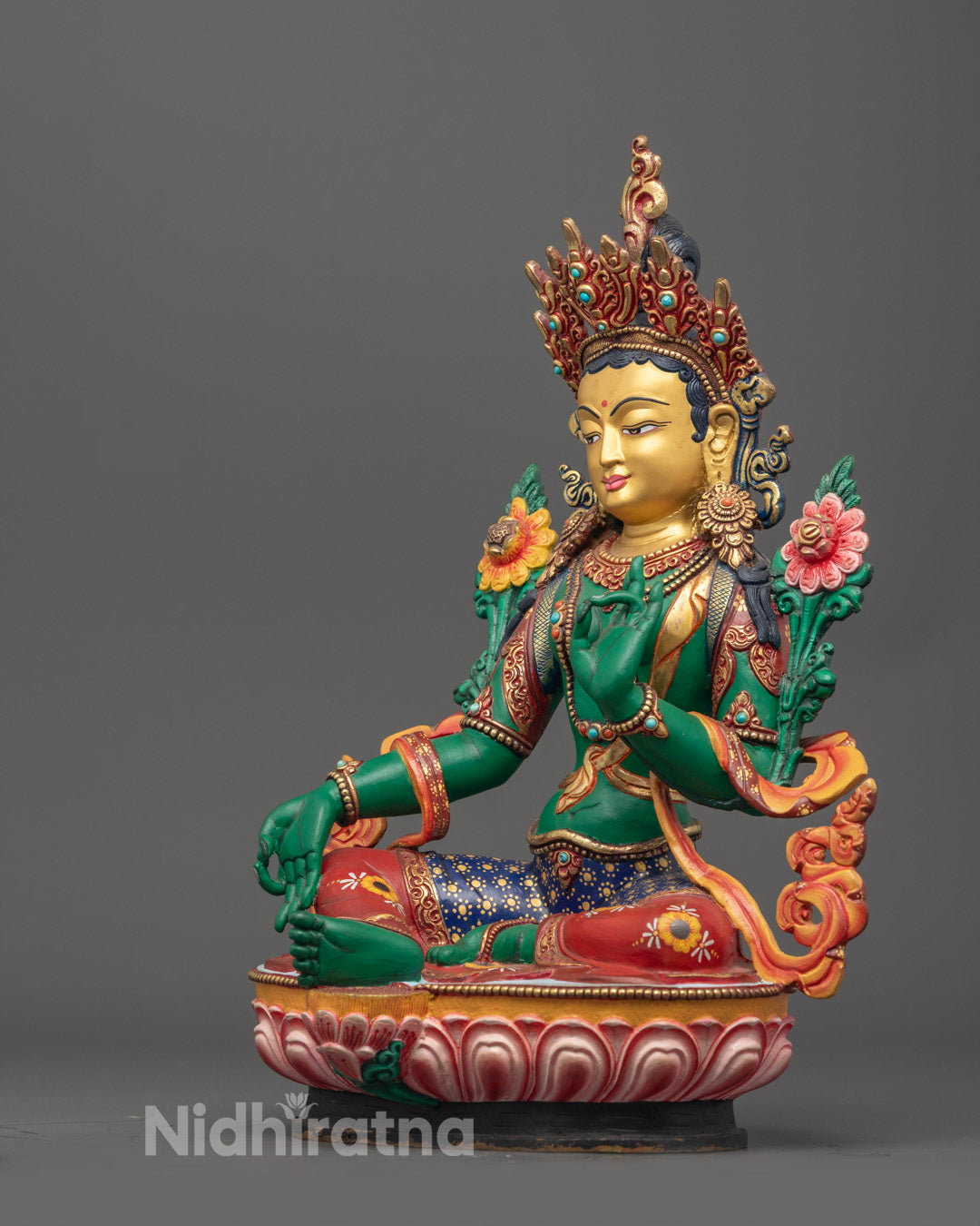Beautifully Colored Green Tara Statue
