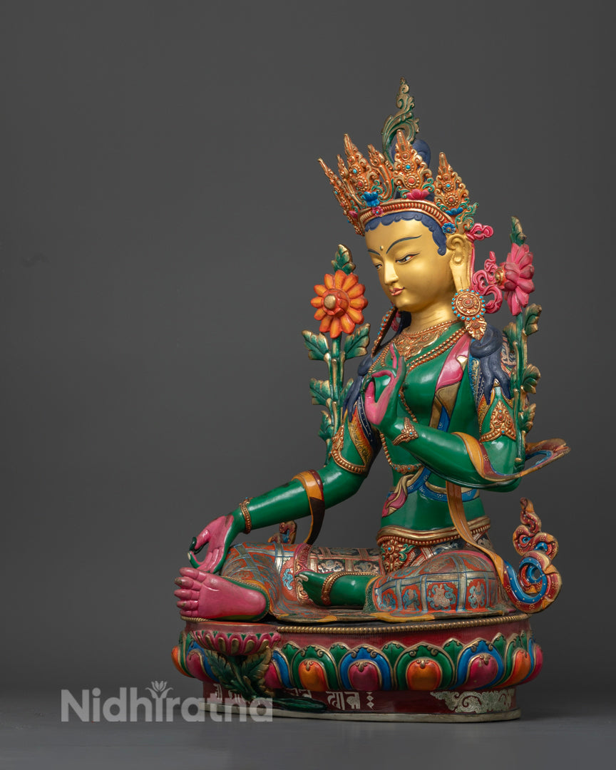 Colored Green Tara Statue: Symbol of Buddhist Compassion