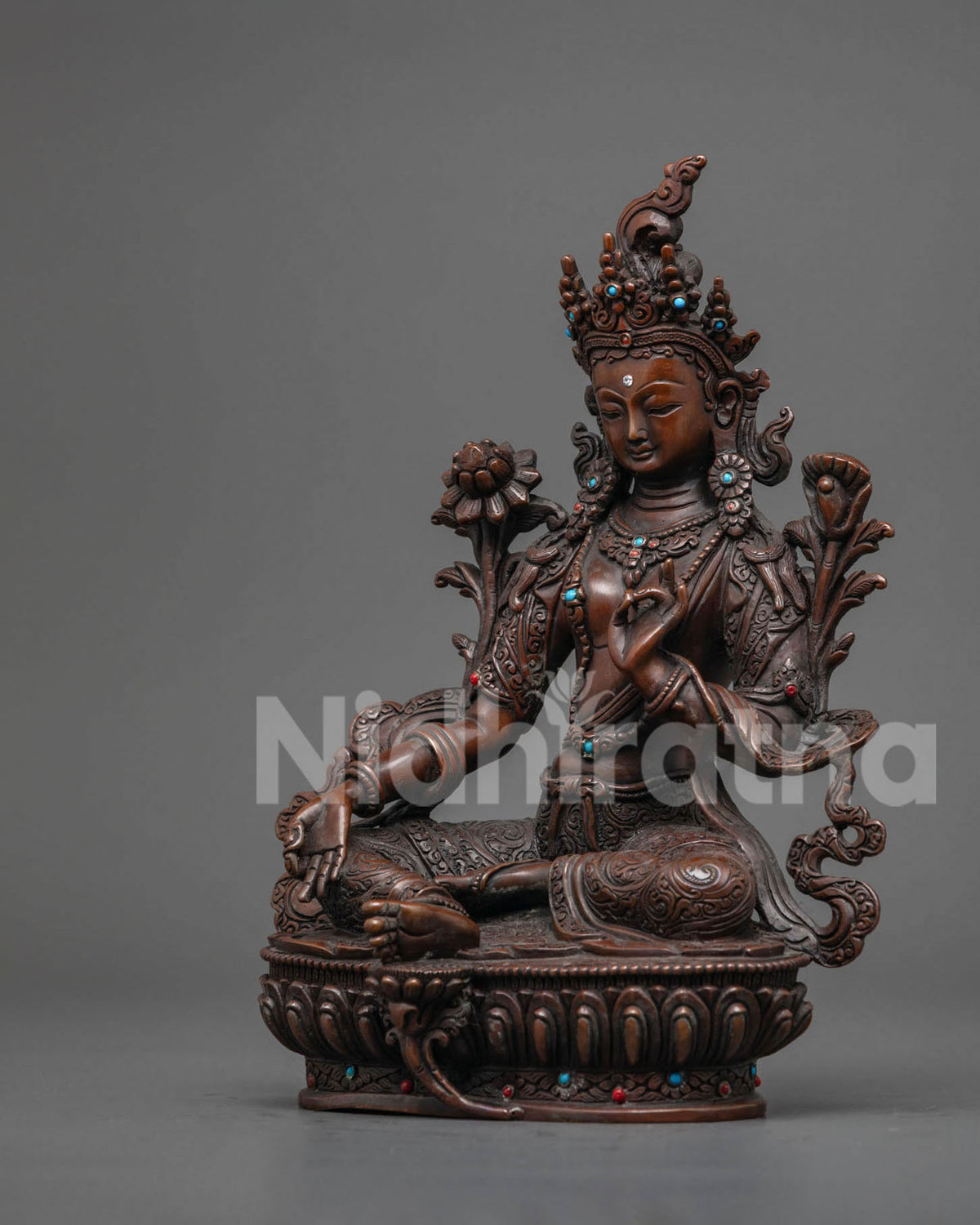 Oxidized Green Tara Statue: Perfect for Meditation