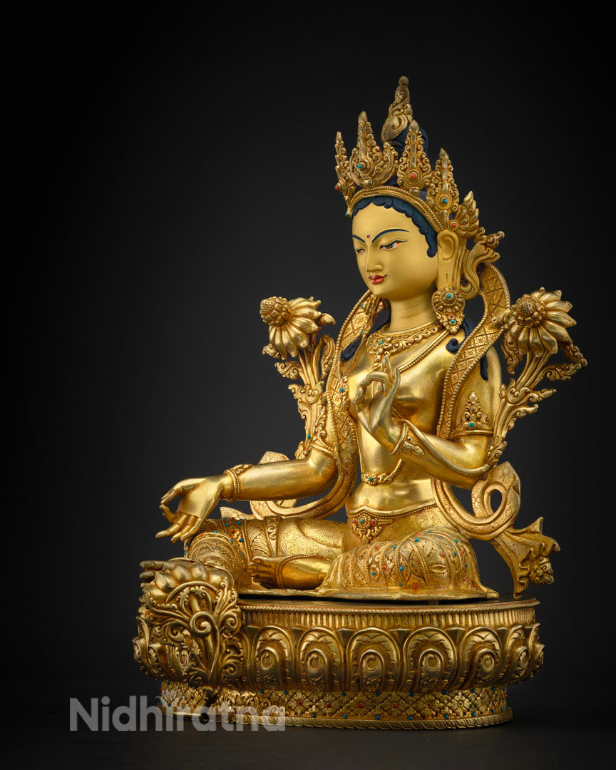 Buddhist Green Tara Mantra Statue: Handcrafted Tara Sculpture