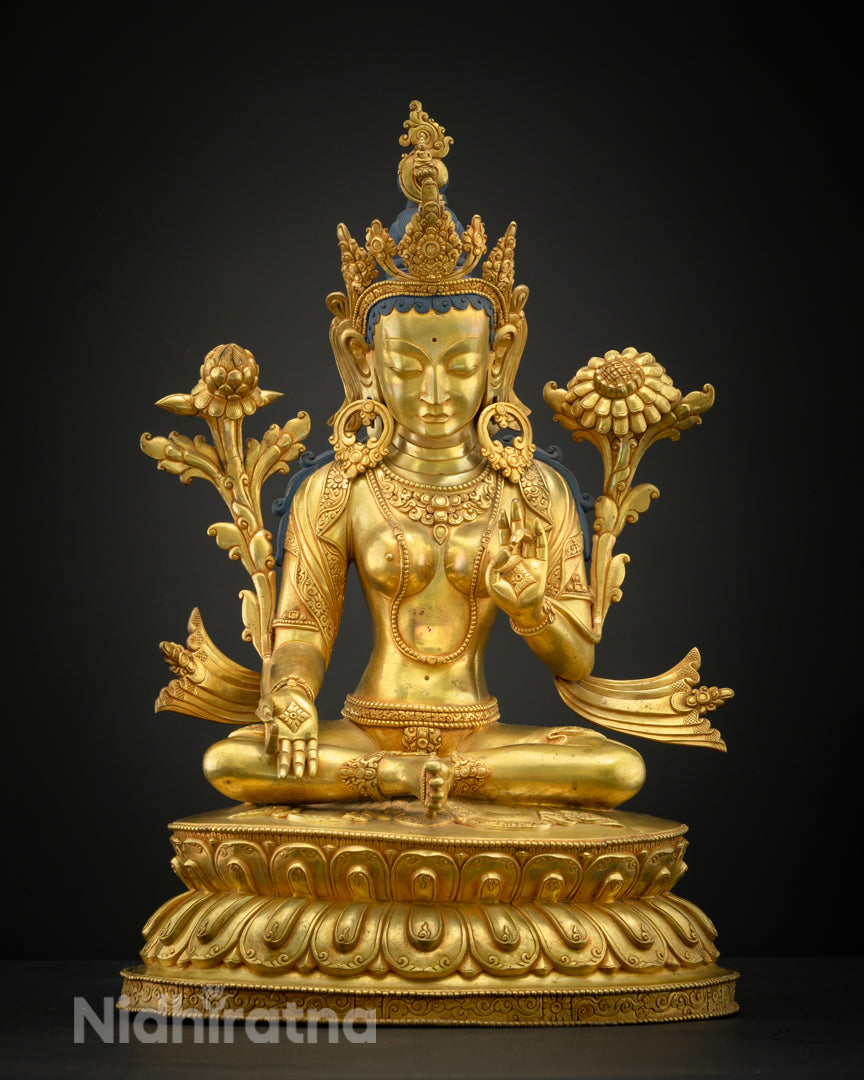 Green Tara Statue | Buddhist Hand-Carved Art
