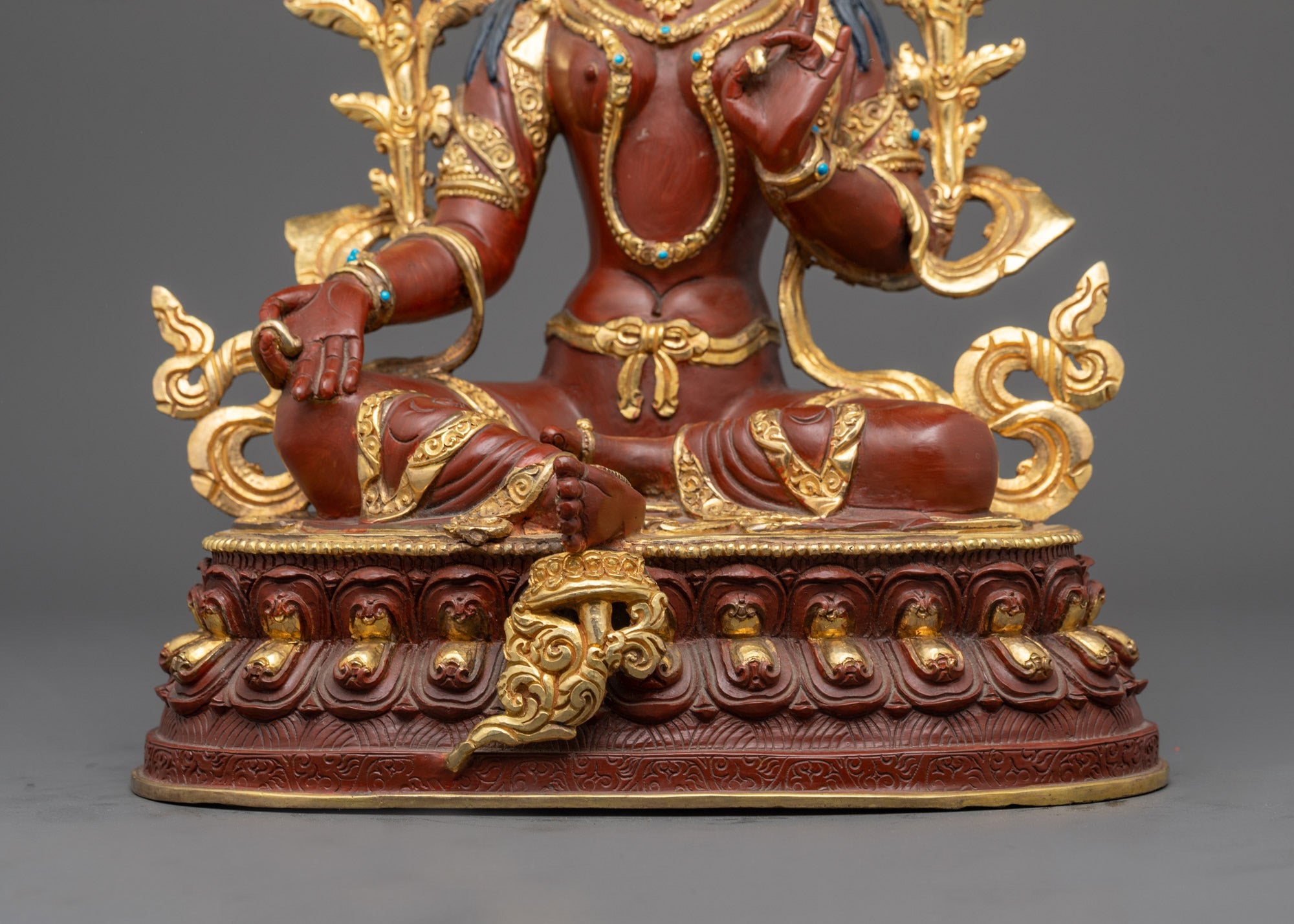 Fire Gold Gilded Green Tara Sculpture | Protective Goddess