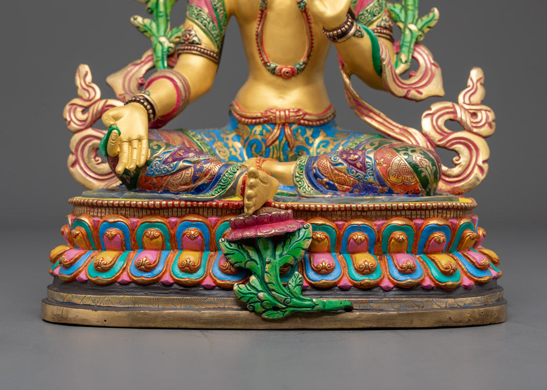 Painted Green Tara Statue | Hand-Carved Tibetan Sculpture