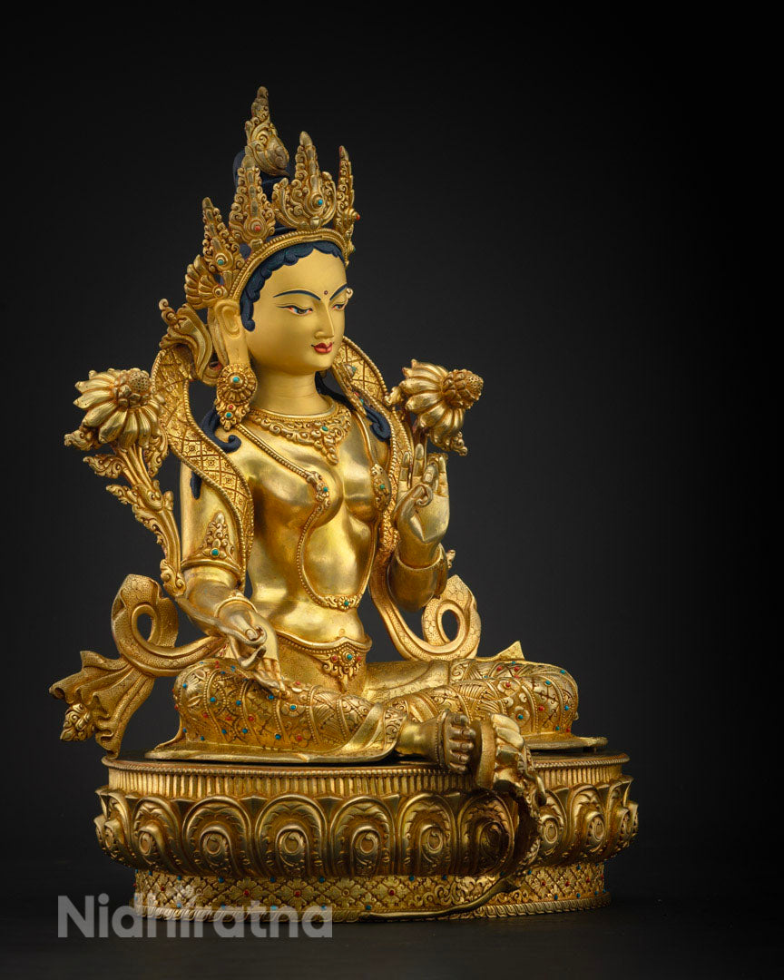 Buddhist Green Tara Mantra Statue: Handcrafted Tara Sculpture
