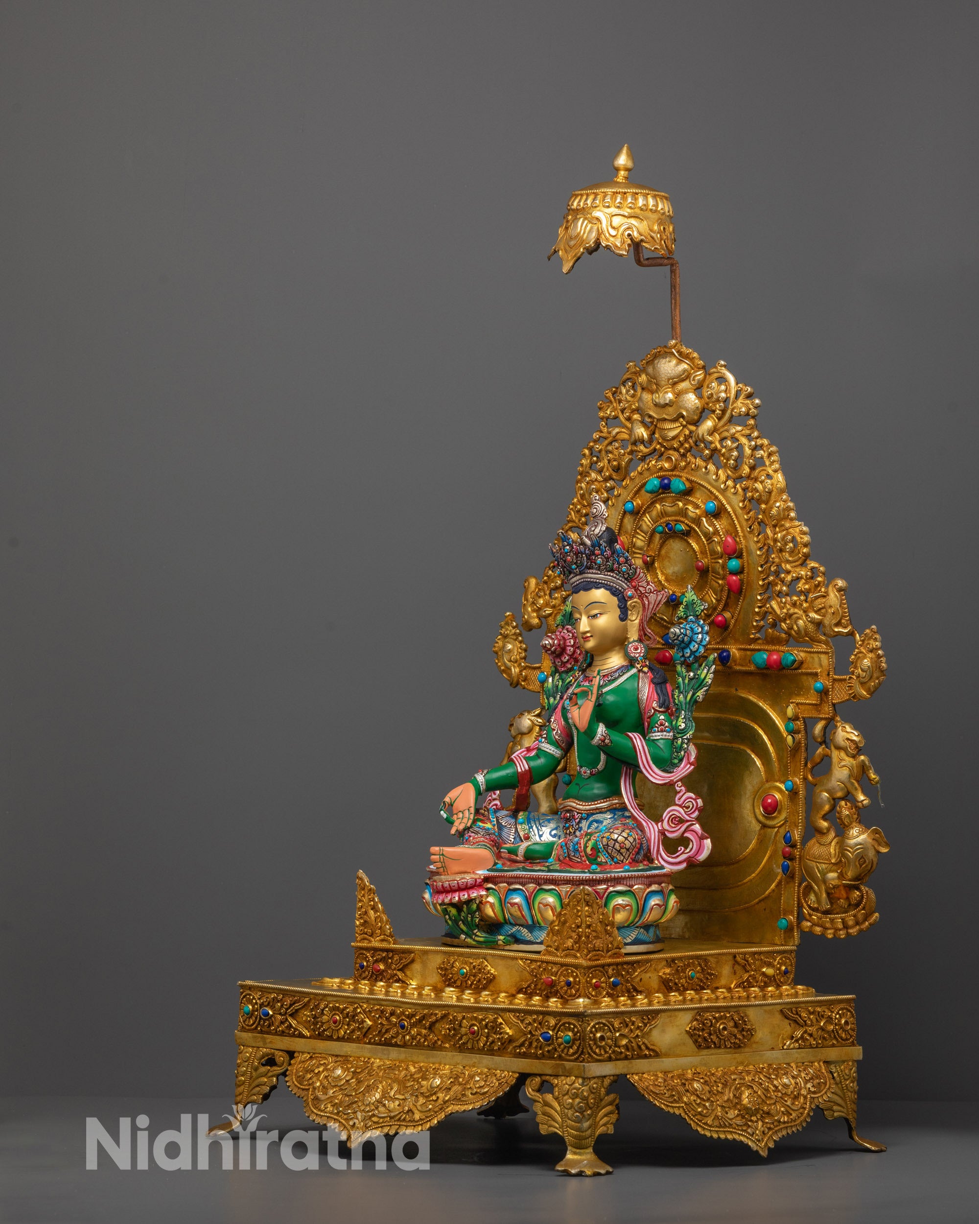 Colored Green Tara Buddhist Statue | Traditional Handcrafted Sculpture