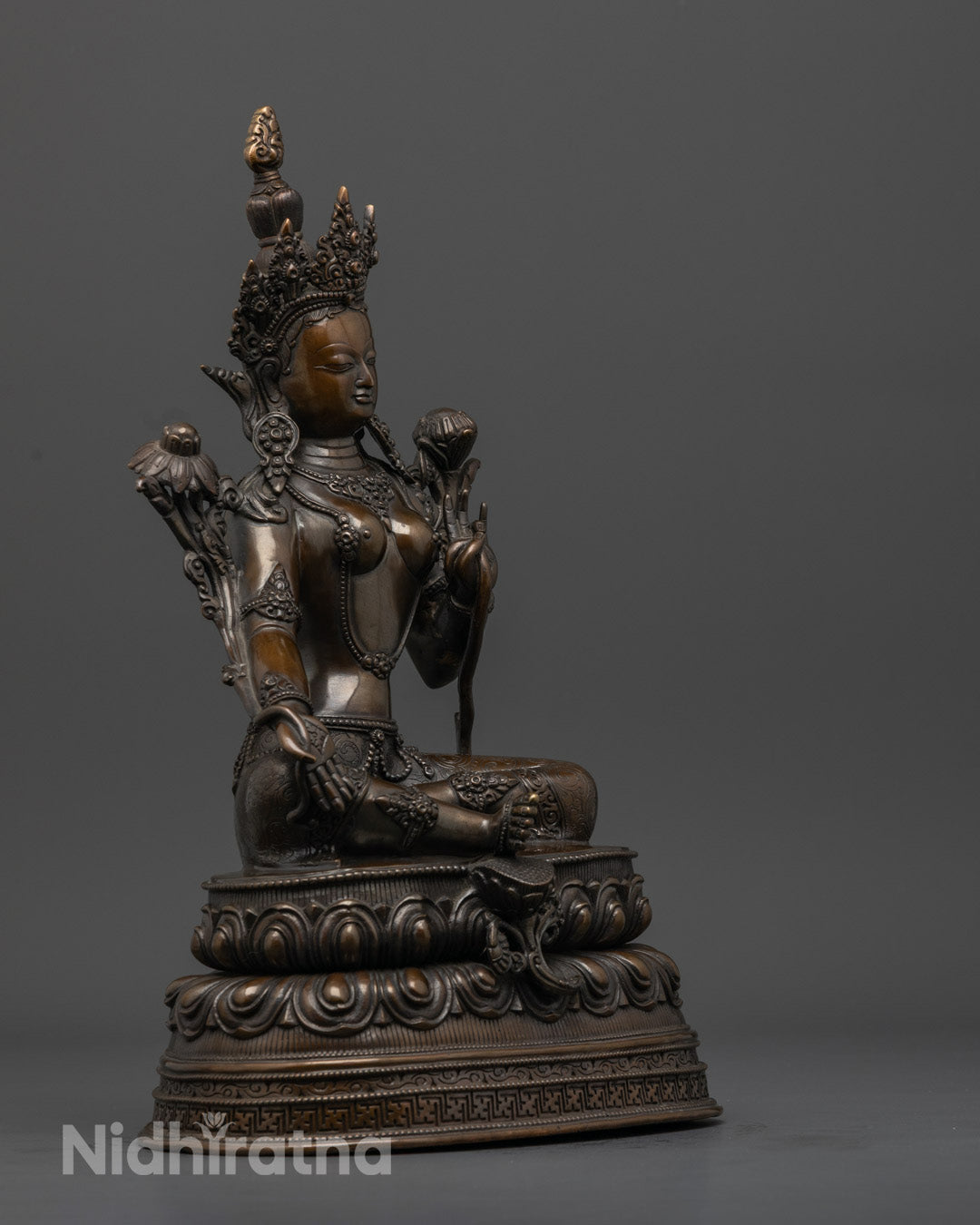 Oxidized Green Tara Statue | Copper Buddhist Idol