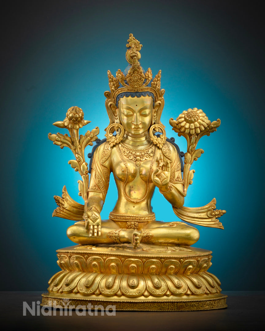 Green Tara Statue | Buddhist Hand-Carved Art