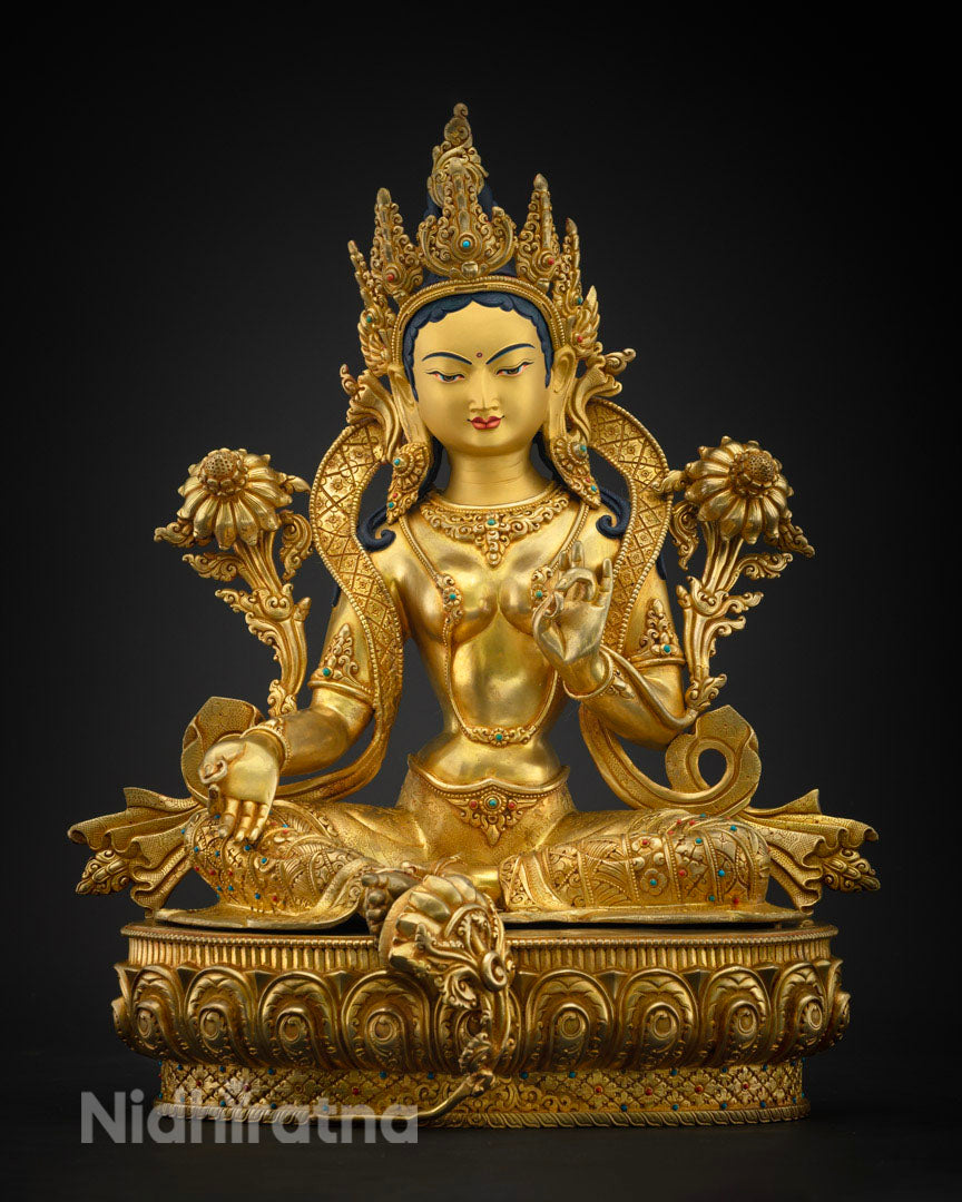 Buddhist Green Tara Mantra Statue: Handcrafted Tara Sculpture