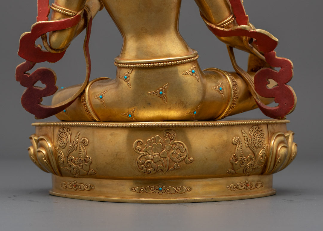Beautifully Hand-craved Green Tara Sculpture | Traditional Tibetan Art