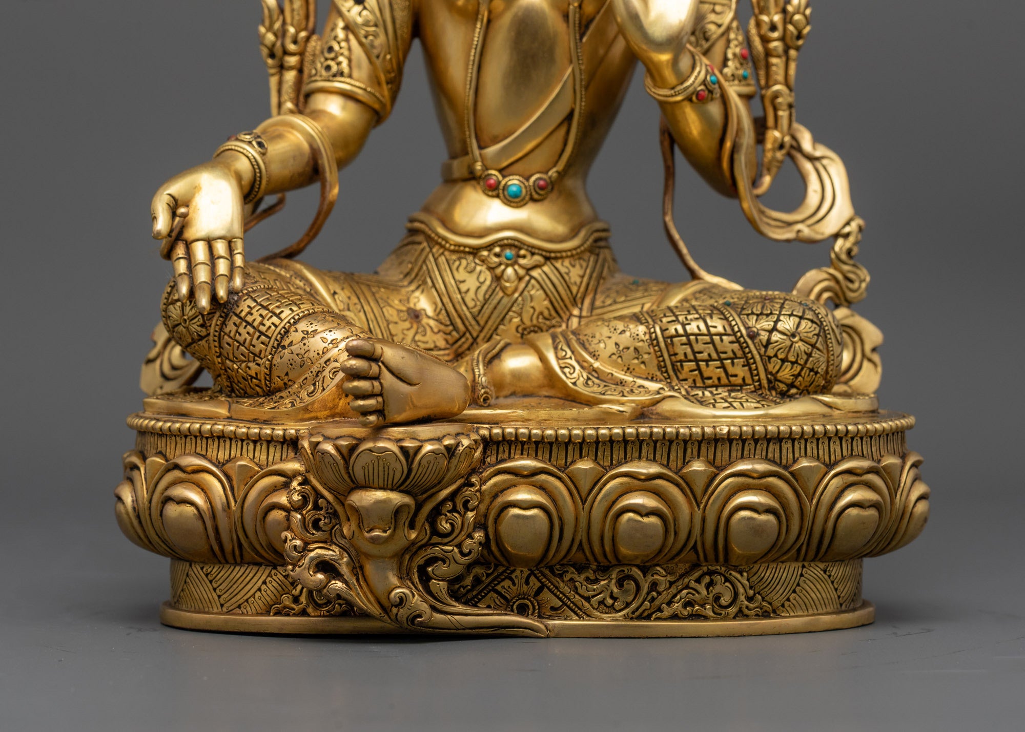 24k Gold Gilded Green Tara Statue | Handmade Copper Statue