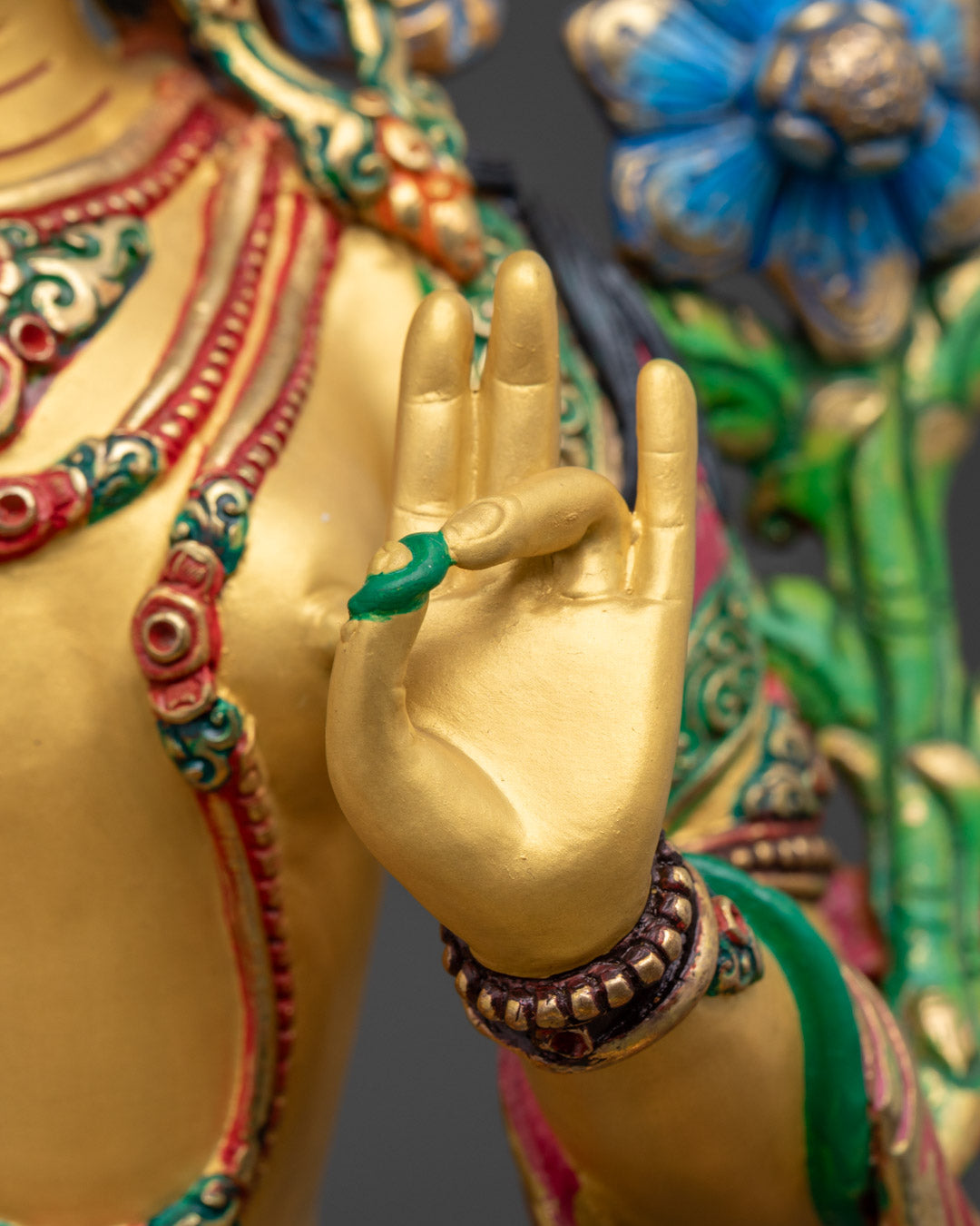 Painted Green Tara Statue | Hand-Carved Tibetan Sculpture