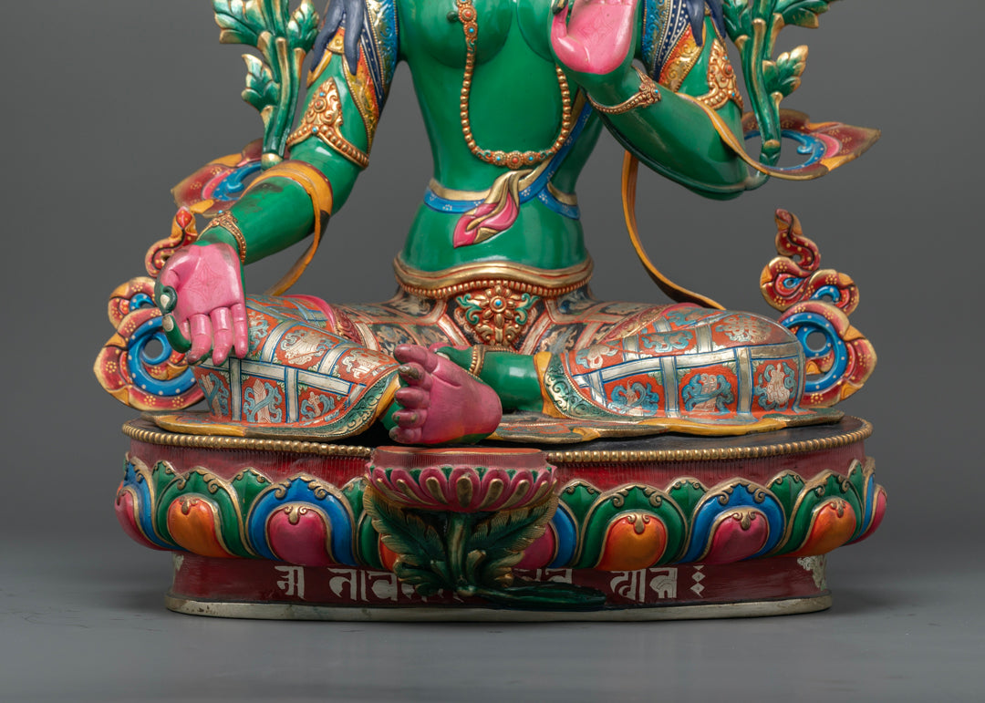 Colored Green Tara Statue: Symbol of Buddhist Compassion