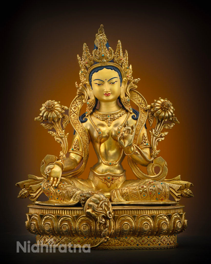 Buddhist Green Tara Mantra Statue: Handcrafted Tara Sculpture