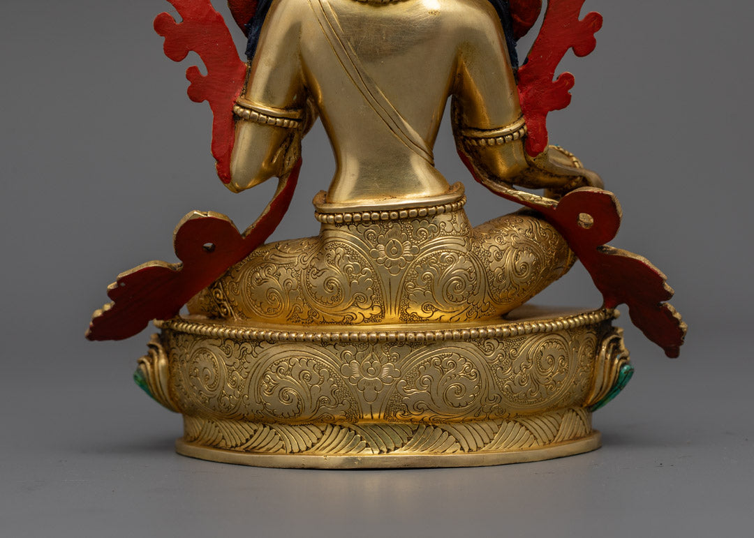 Handcrafted Green Tara Statue in 24K Gold Gilded Copper