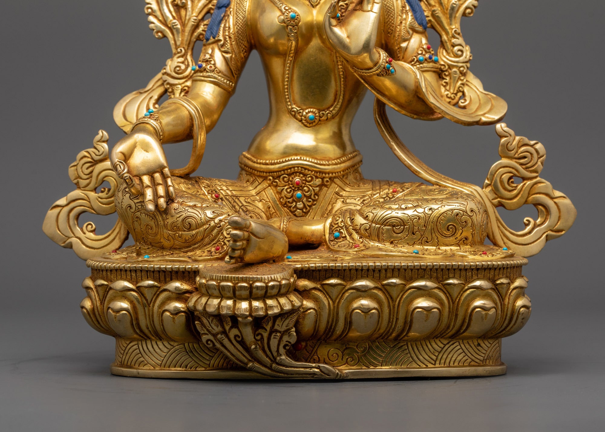 Handmade Green Tara Statue | Fire-Gilded Himalayan Goddess