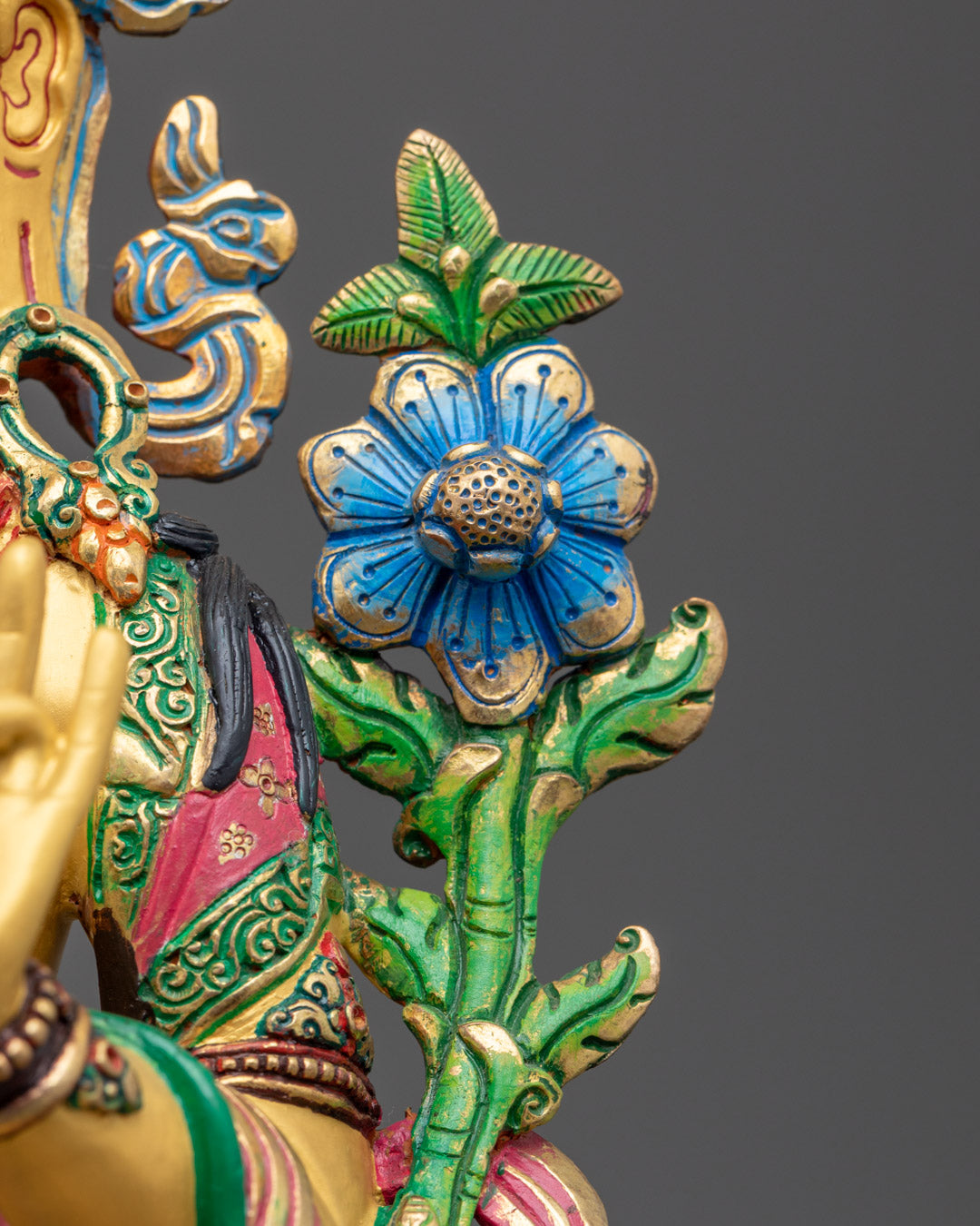 Painted Green Tara Statue | Hand-Carved Tibetan Sculpture