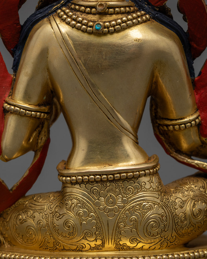 Handcrafted Green Tara Statue in 24K Gold Gilded Copper