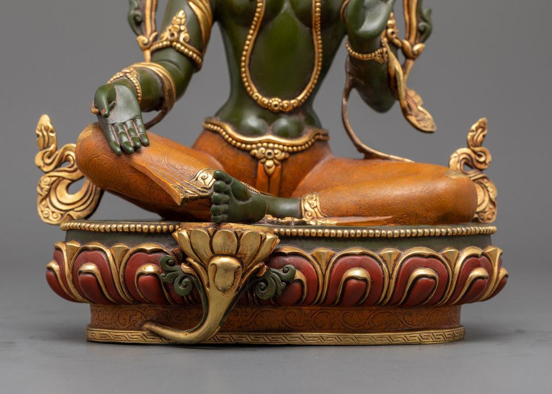 Colored Green Tara Sculpture | Tibetan Sacred Art