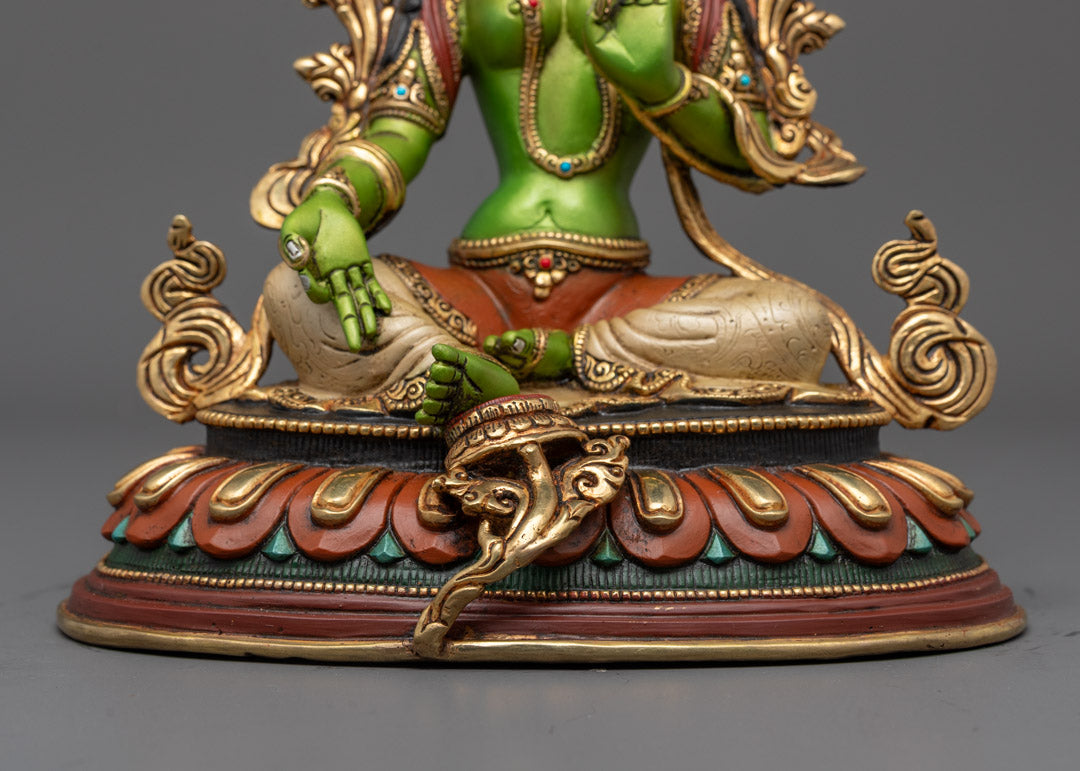 Nepalese Hand-carved Colored Green Tara Statue