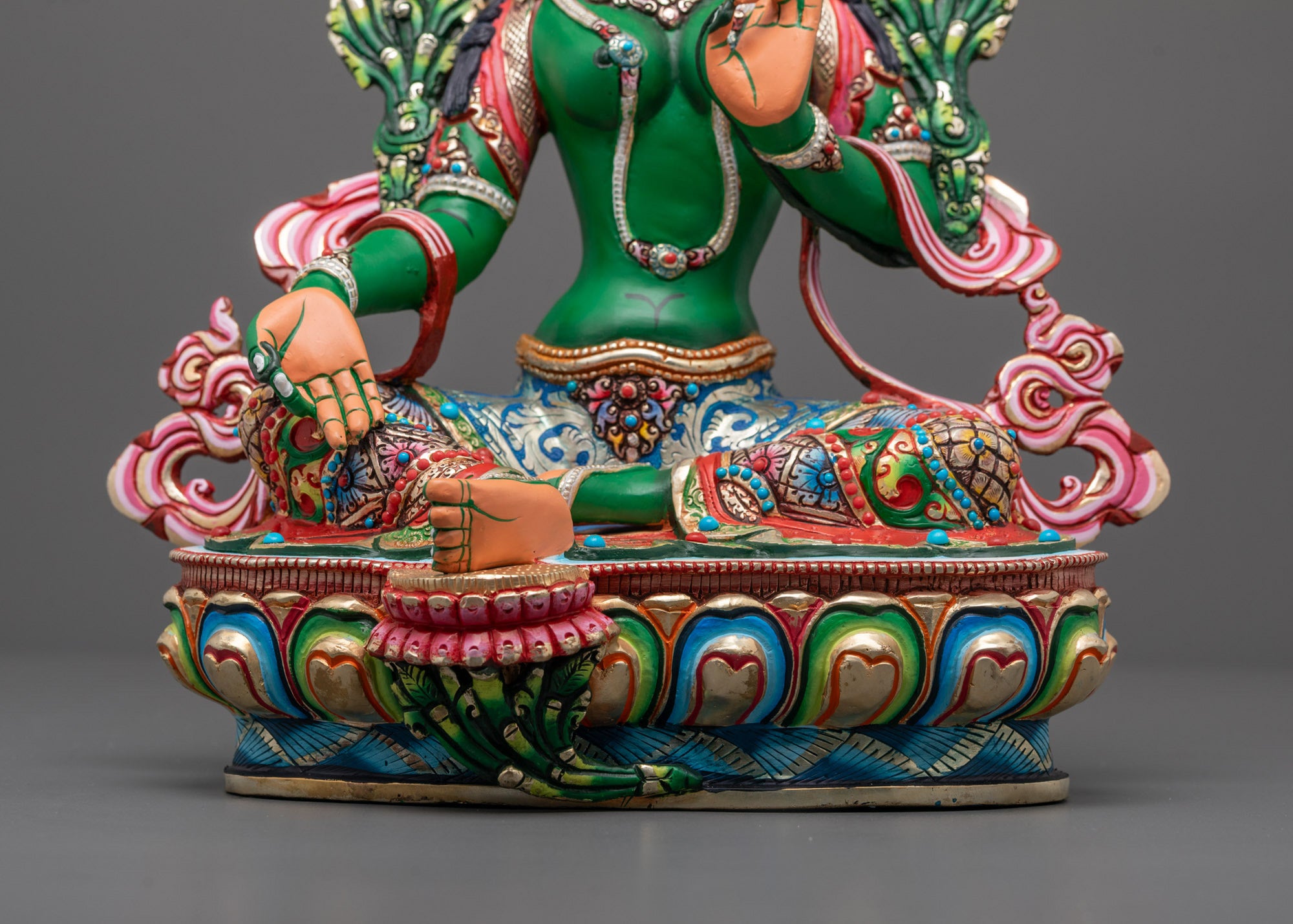 Beautiful Colored Green Tara Statue for Sale