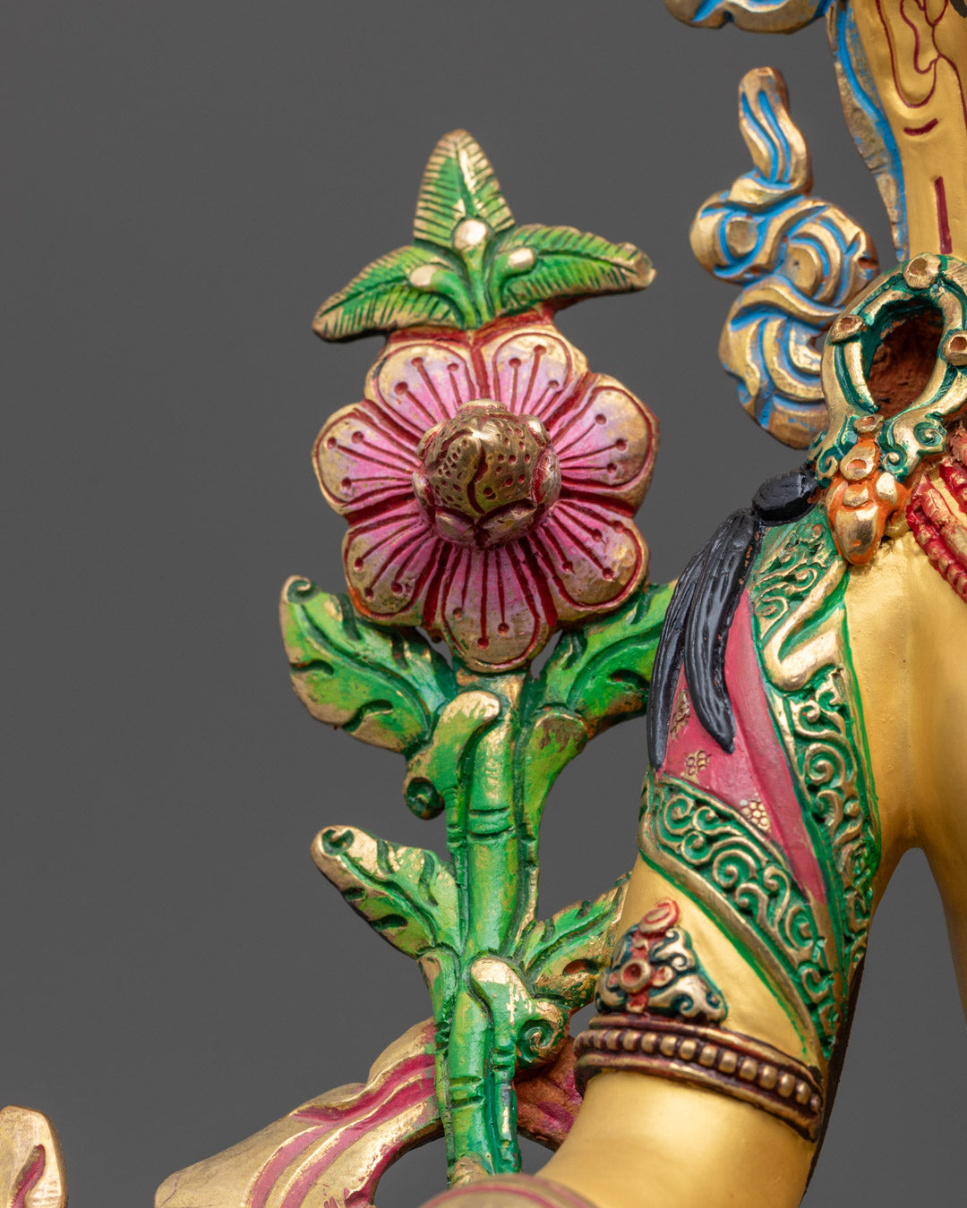 Painted Green Tara Statue | Hand-Carved Tibetan Sculpture