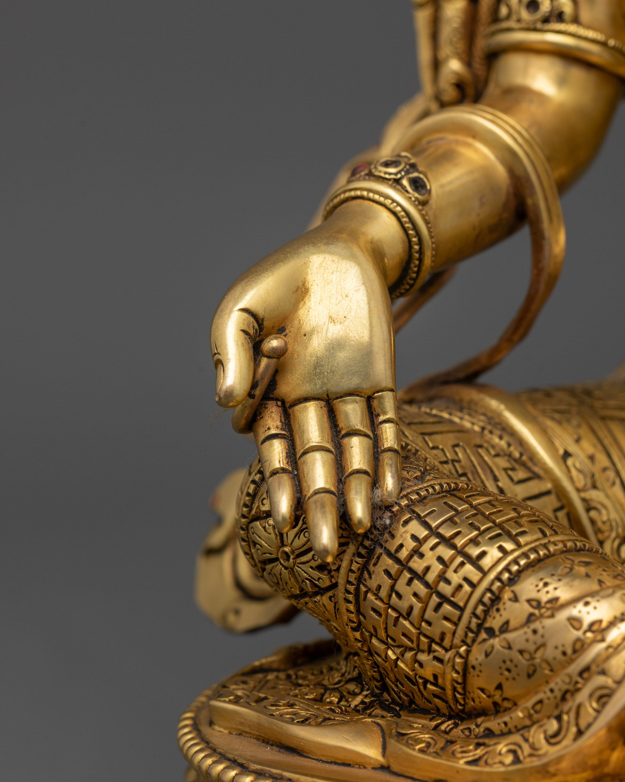 24k Gold Gilded Green Tara Statue | Handmade Copper Statue