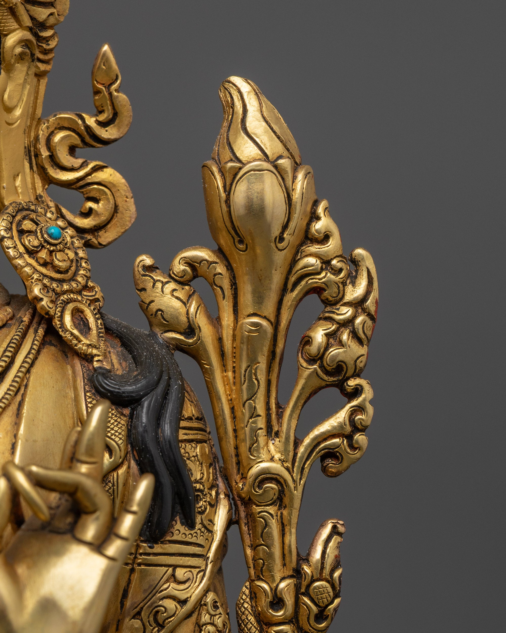 24k Gold Gilded Green Tara Statue | Handmade Copper Statue