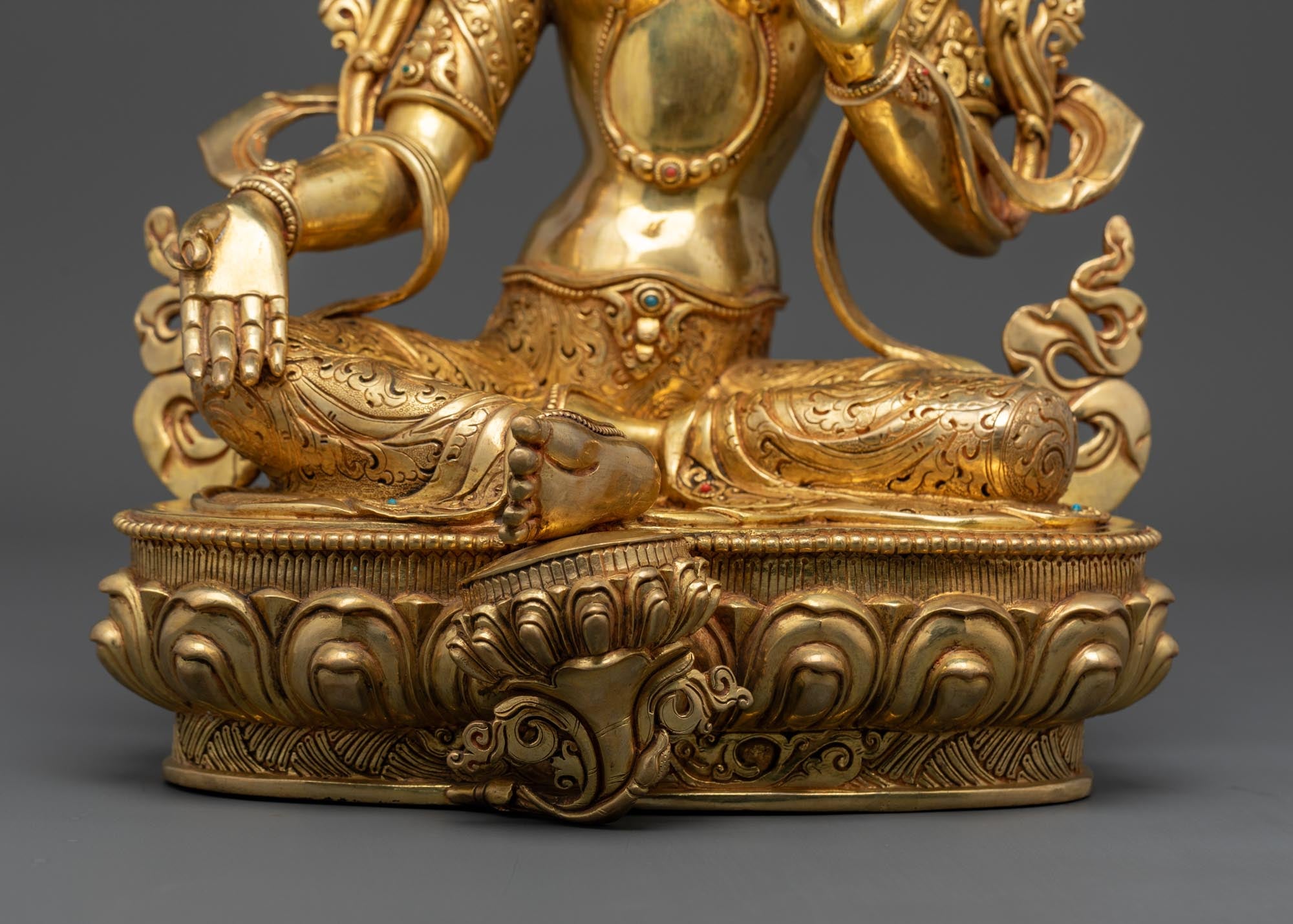 Green Tara Statue | 24K Gold Gilded Buddhist Goddess Sculpture