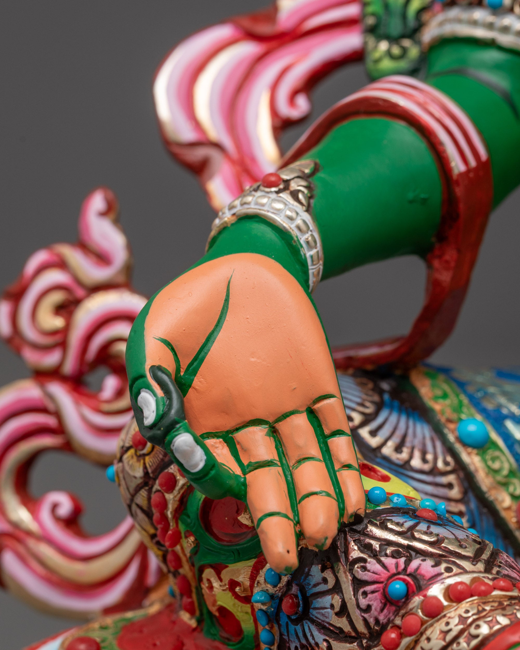 Beautiful Colored Green Tara Statue for Sale