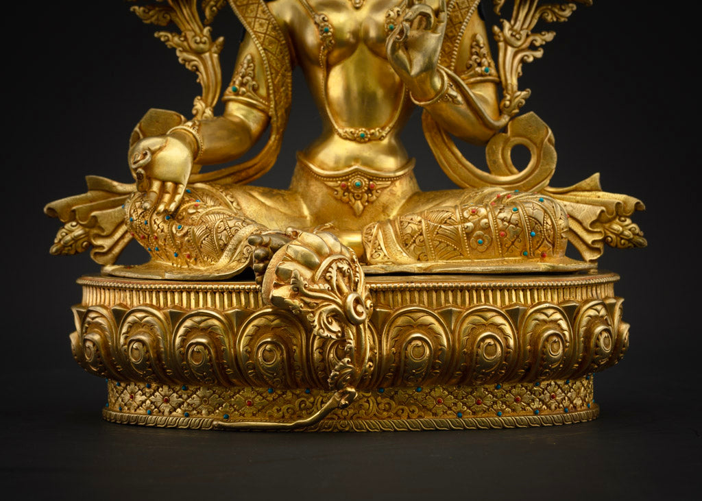 Buddhist Green Tara Mantra Statue: Handcrafted Tara Sculpture