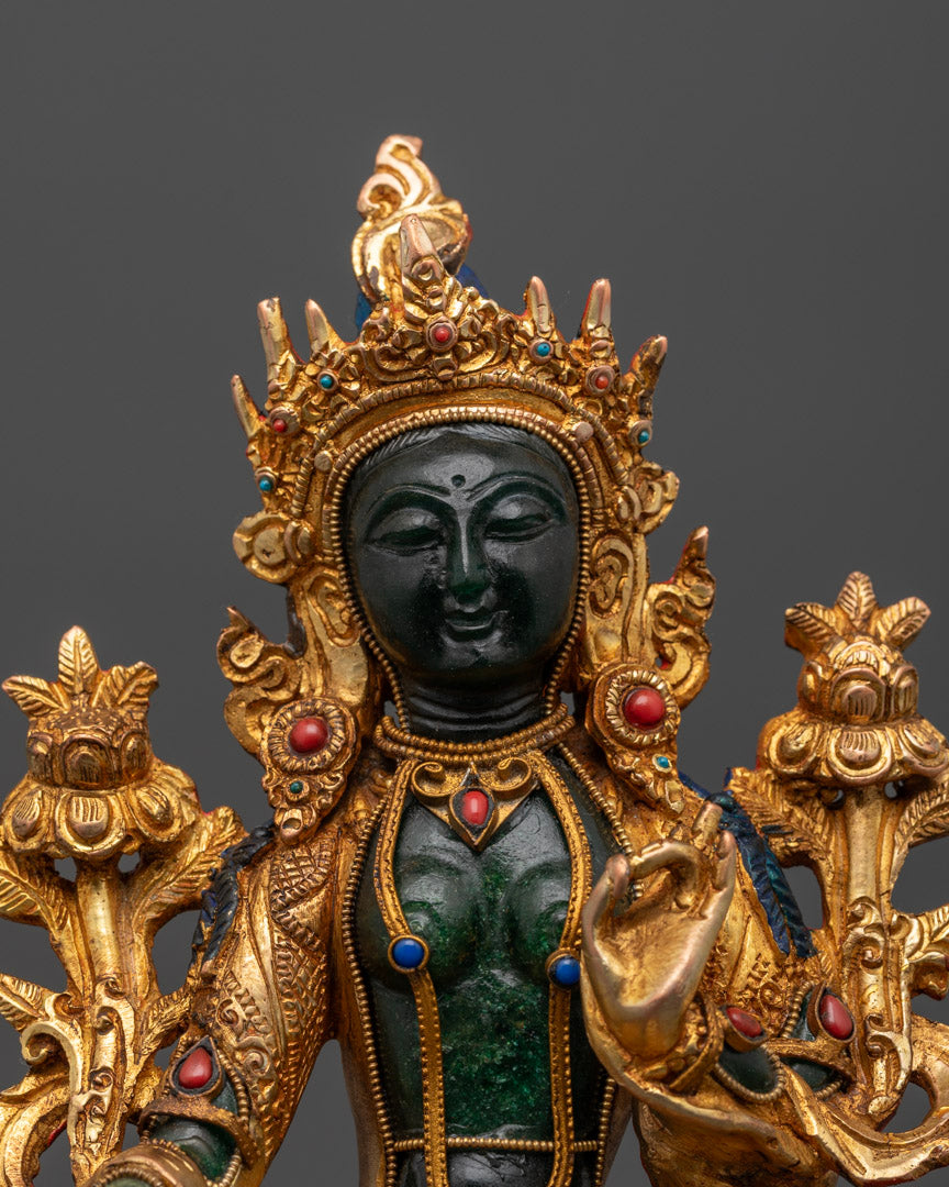 Green Stone Arya Tara Statue | Mother Tara