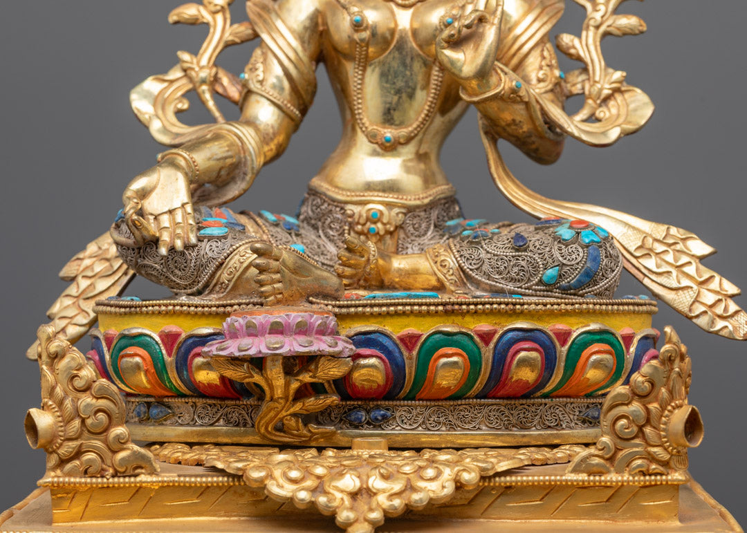 Green Tara Sculpture | Gold Body Buddhist Goddess