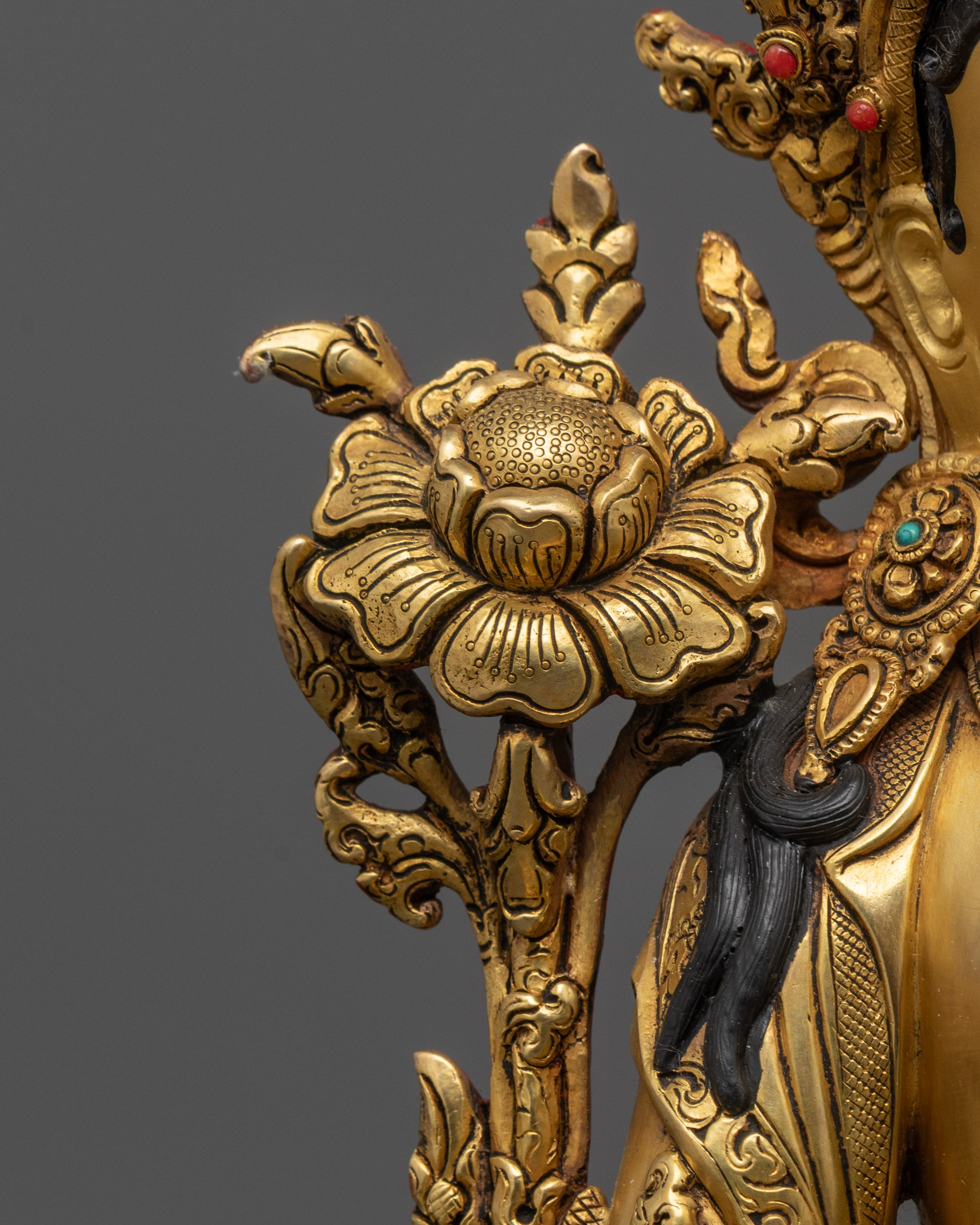 24k Gold Gilded Green Tara Statue | Handmade Copper Statue